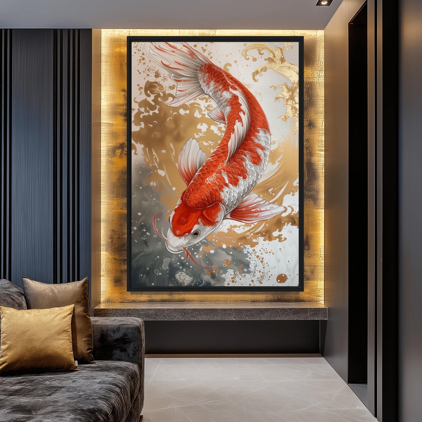 Koi Fish Japanese Folk Art Digital Print