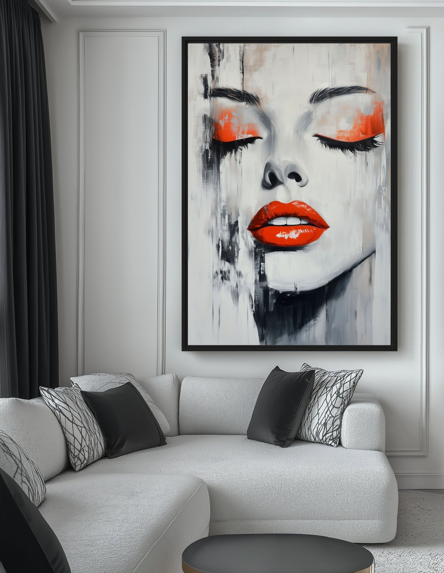 Woman With Red Lips Modern Art Canvas Print Detail | PaintFu