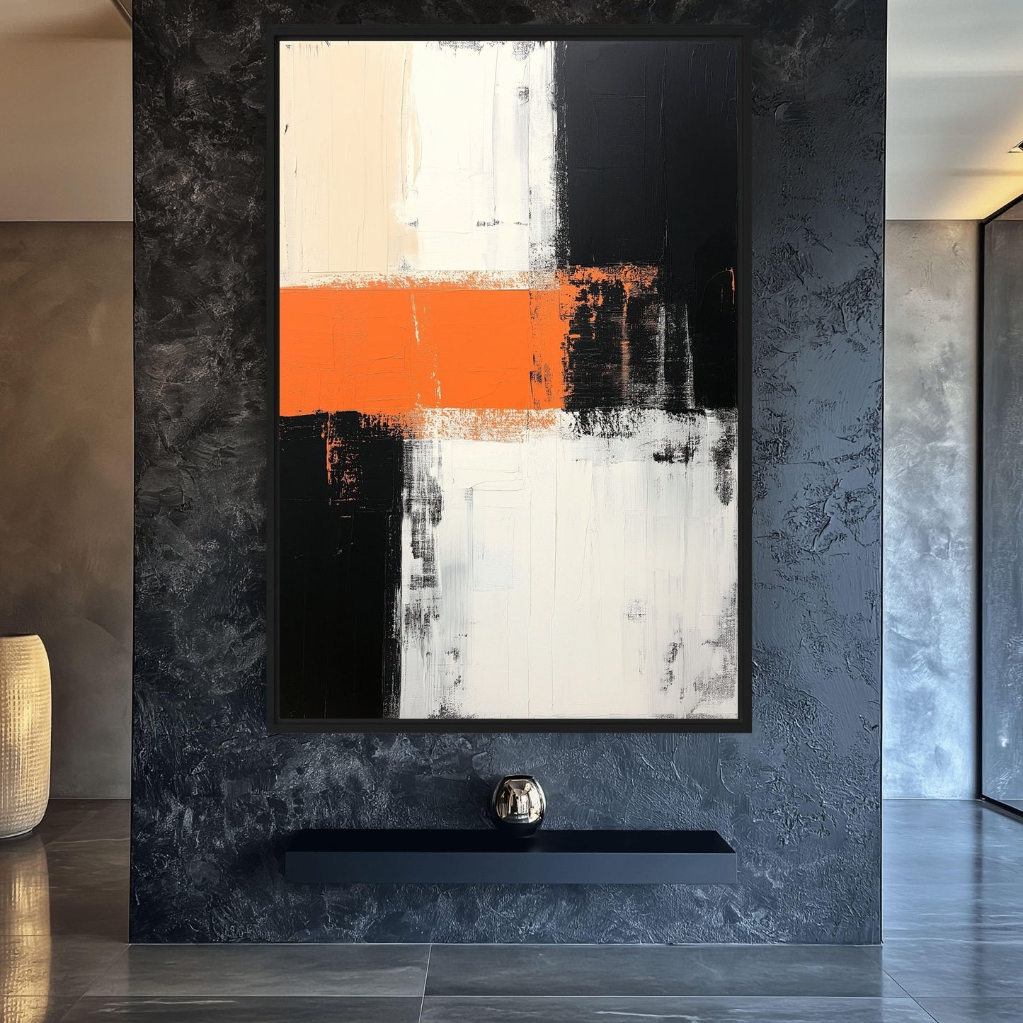 Black White Orange Modern Art Canvas Print Detail | PaintFu