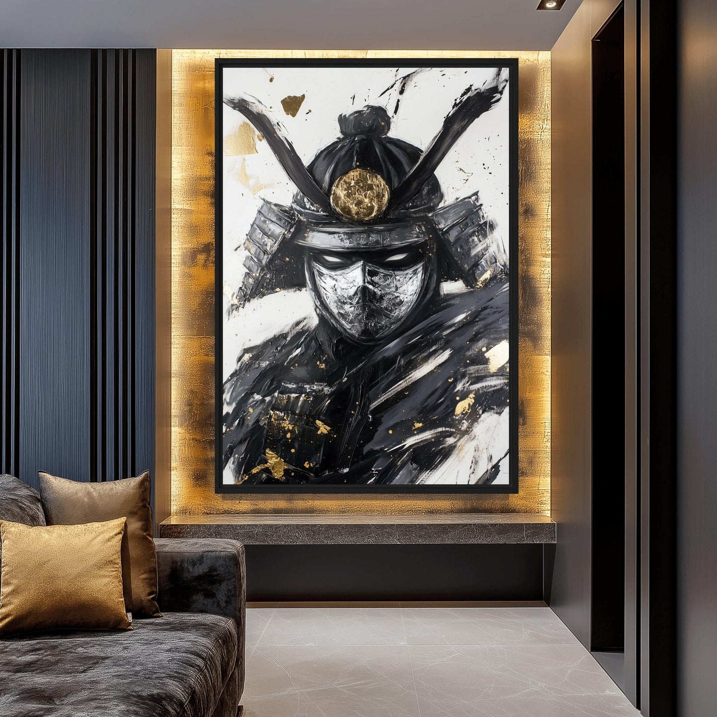 Samurai Warrior Modern Art Canvas Print Detail | PaintFu