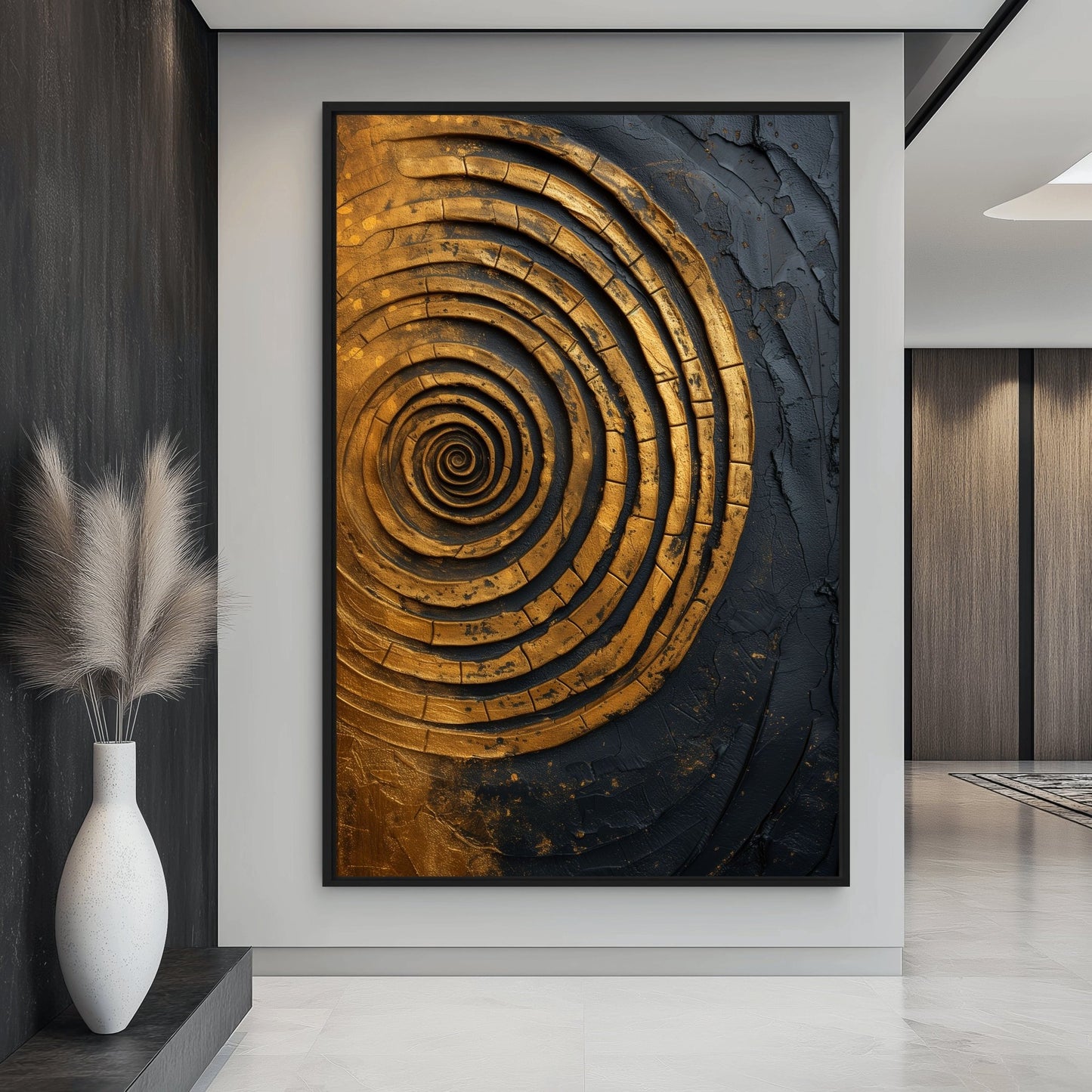 Spiral Gold Black Modern Art Digital Print