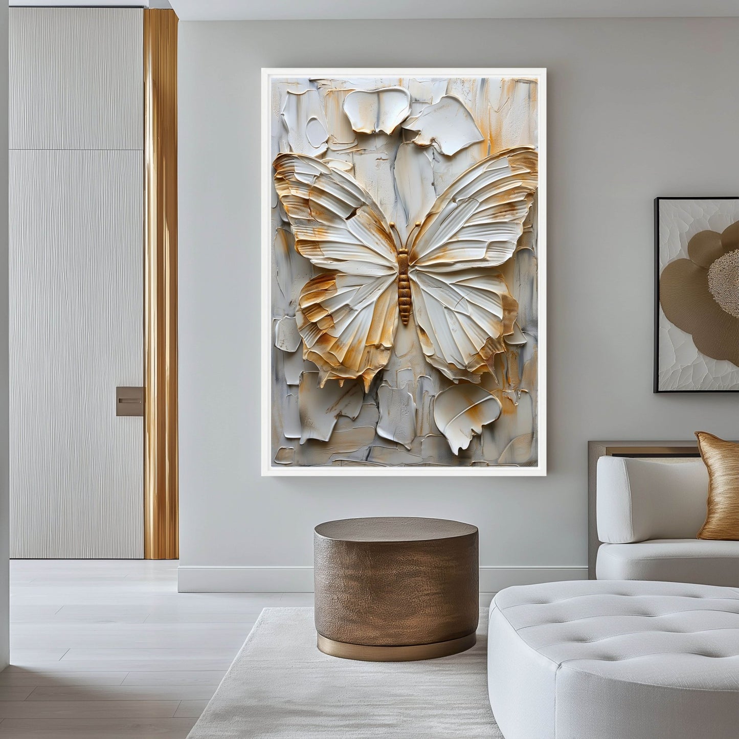 Butterfly White & Gold Modern Art Digital Print
