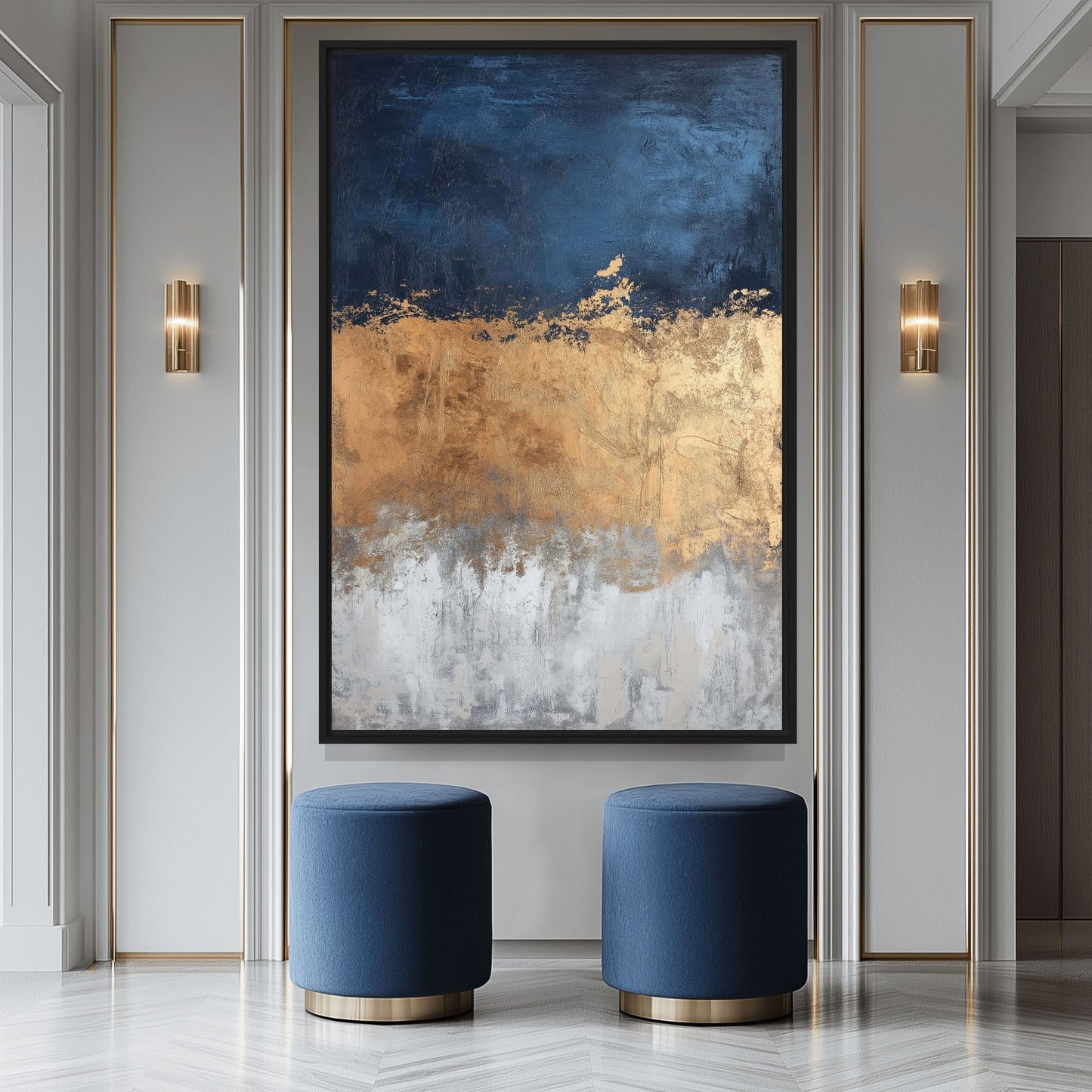 Navy Gold Grey Modern Art Digital Print