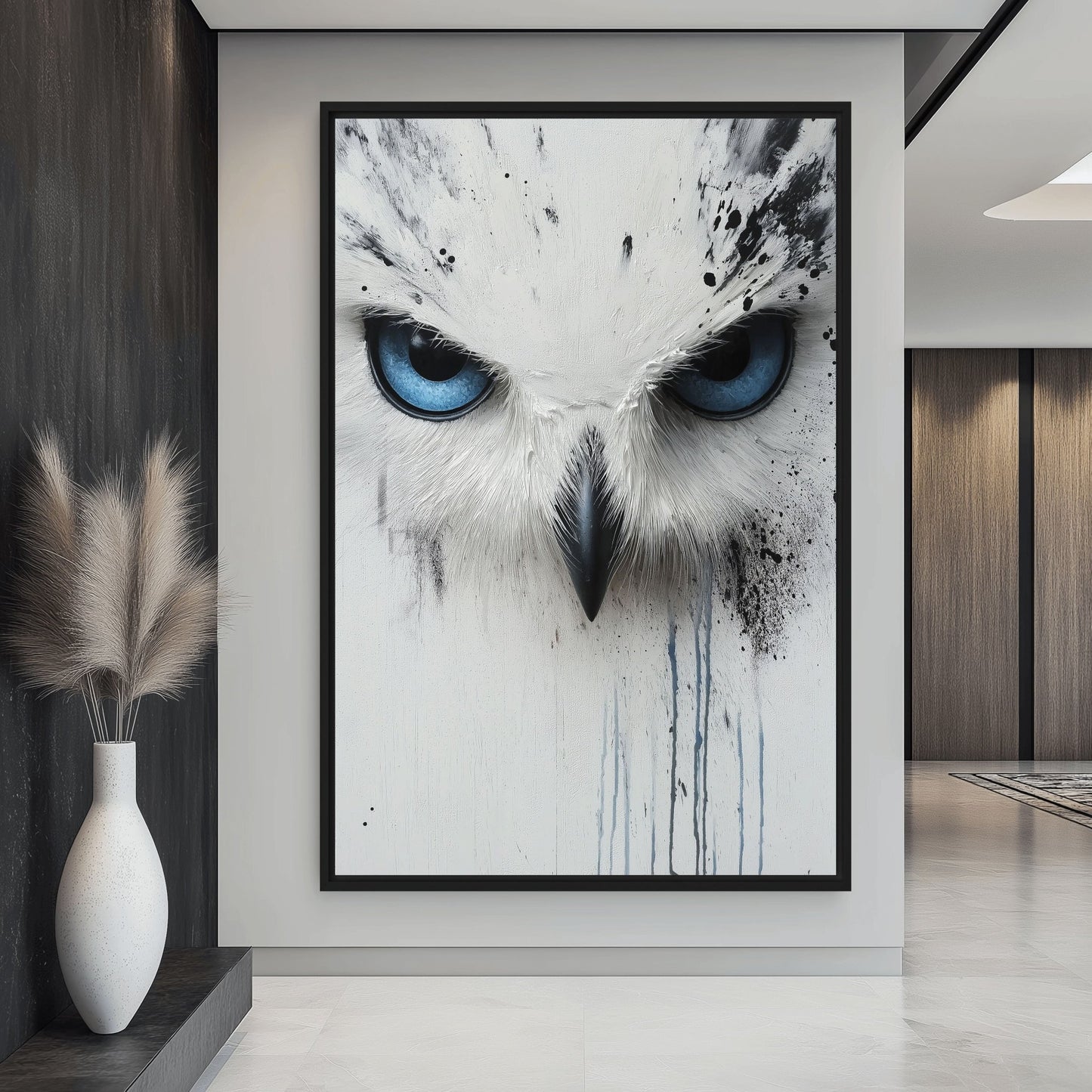 White Owl Modern Art Canvas Print Detail | PaintFu
