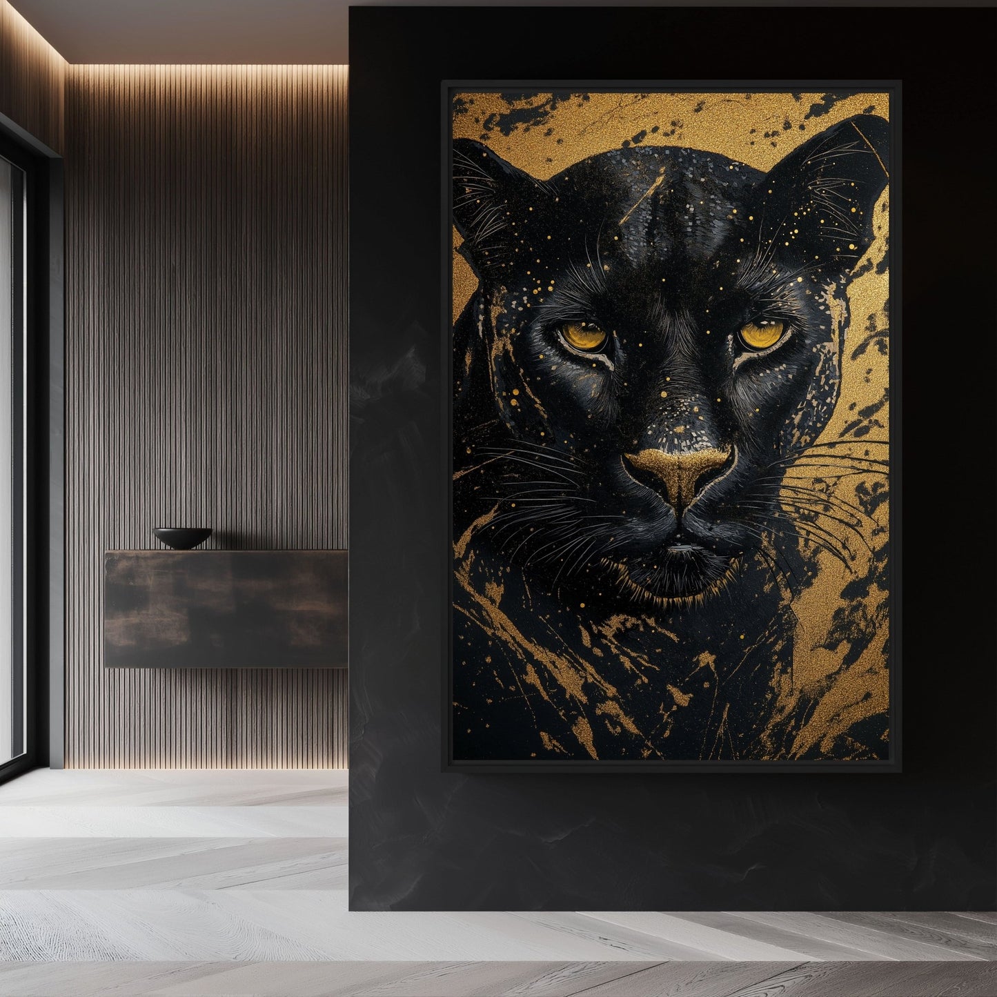 Black Panther In Gold Modern Art Canvas Print Detail | PaintFu