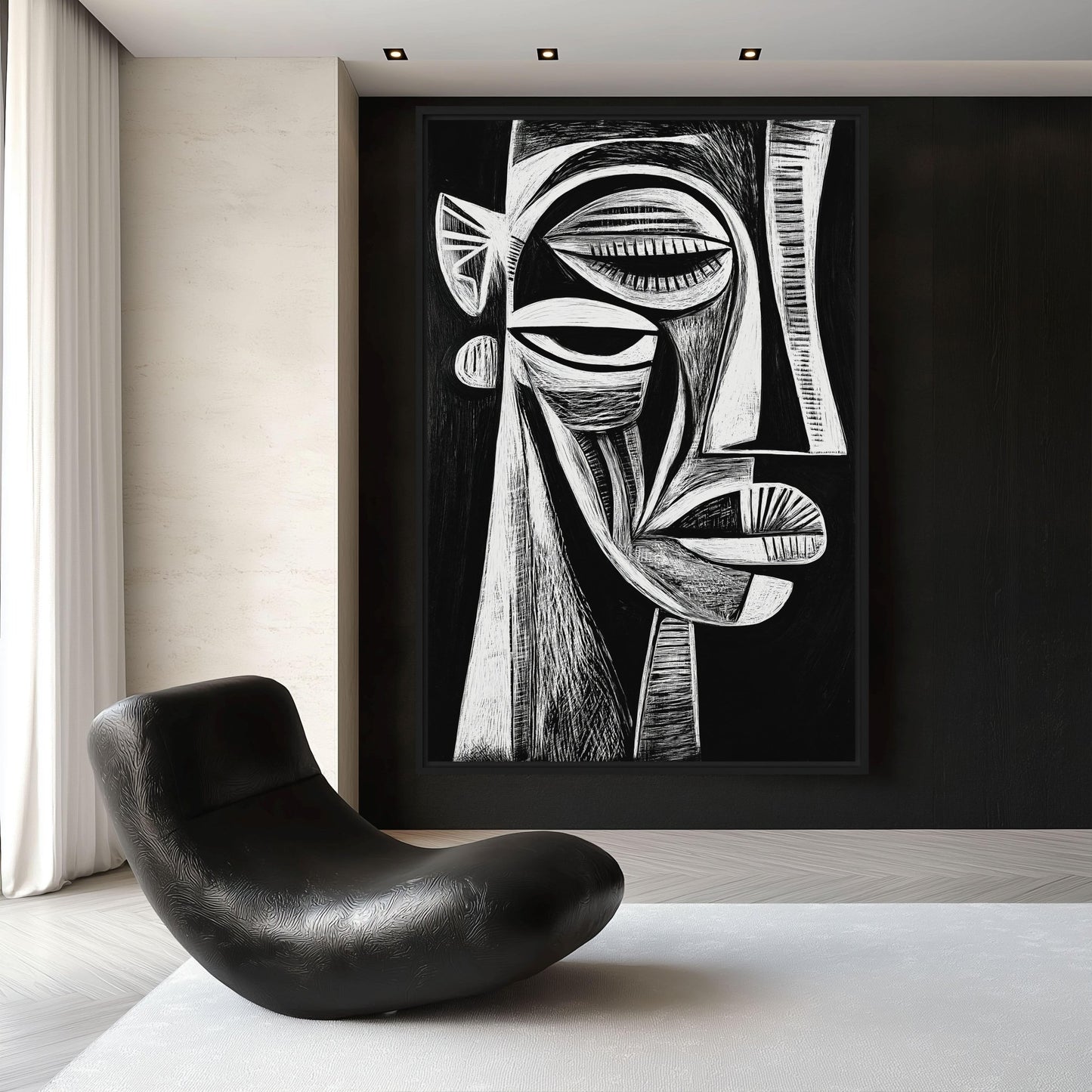 African Abstract Art Black & White Digital Print