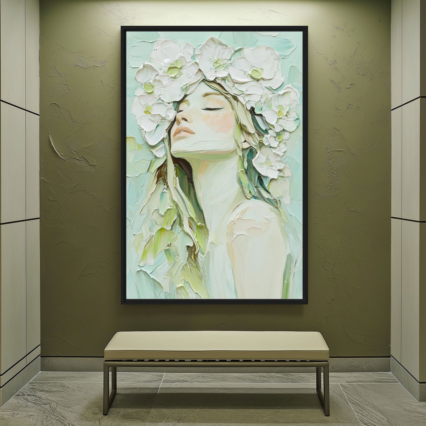 Flower Crowned Woman Digital Art Canvas Print Detail | PaintFu