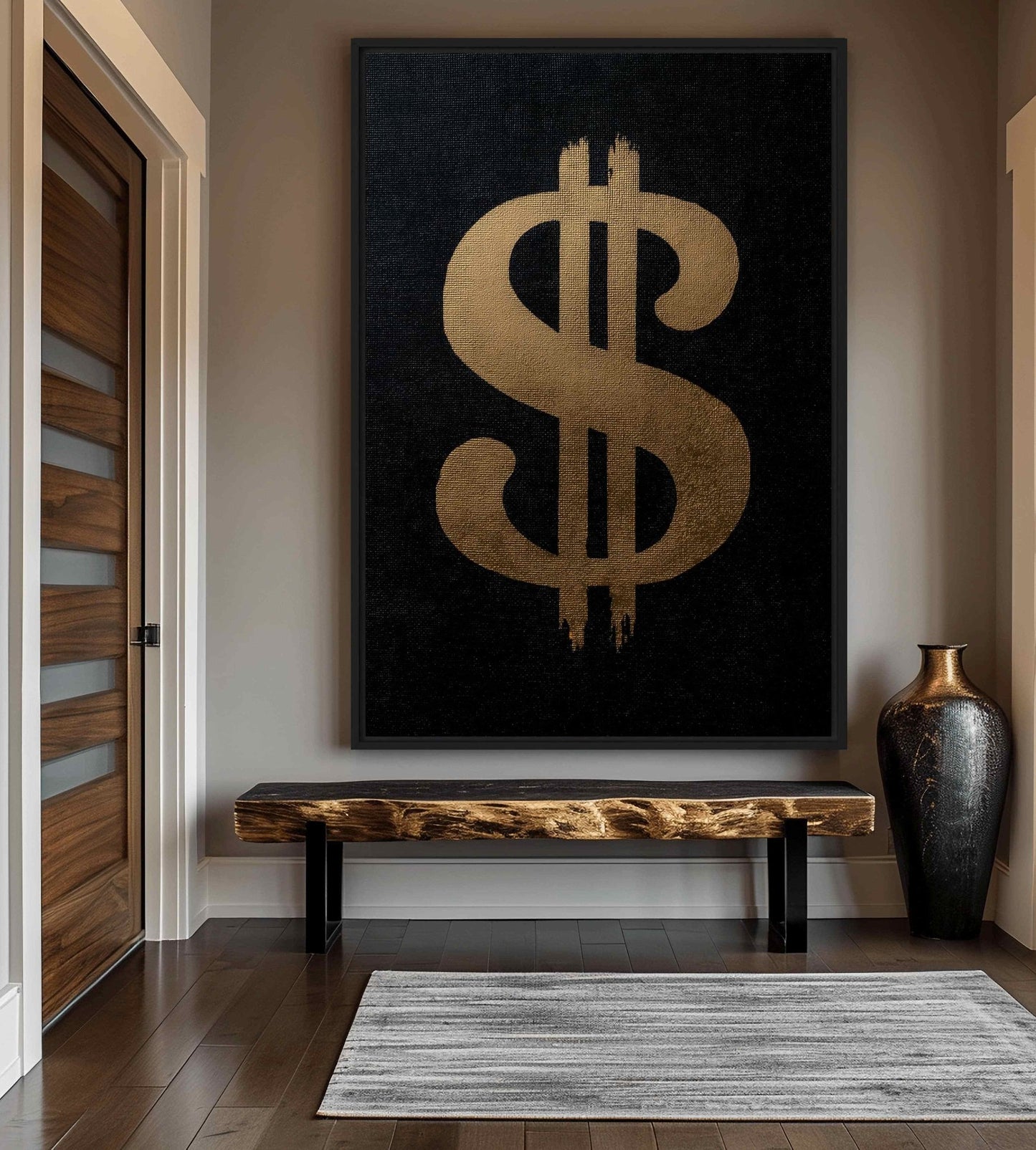 Dollar Sign Trendy Art Framed Canvas - PaintFu