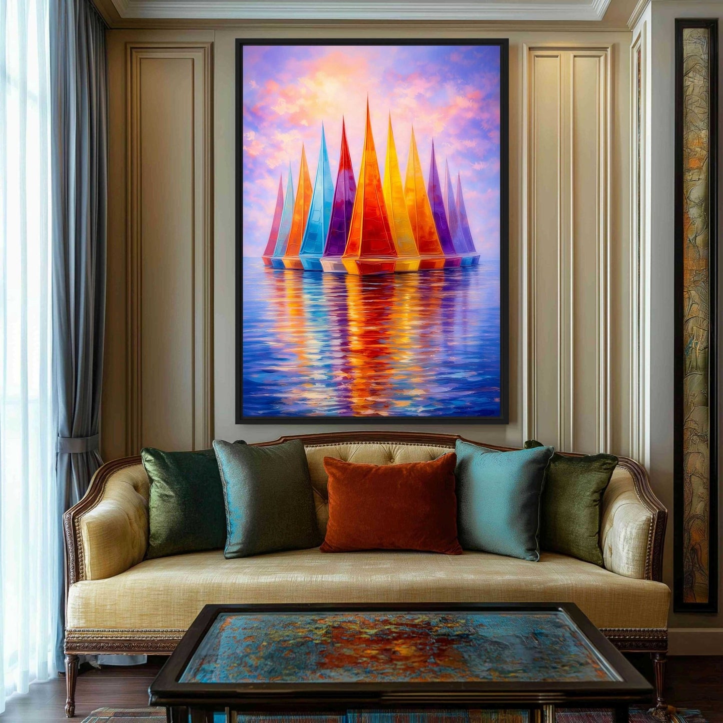 Colorful Sailboats Nautical Art Framed Canvas - PaintFu