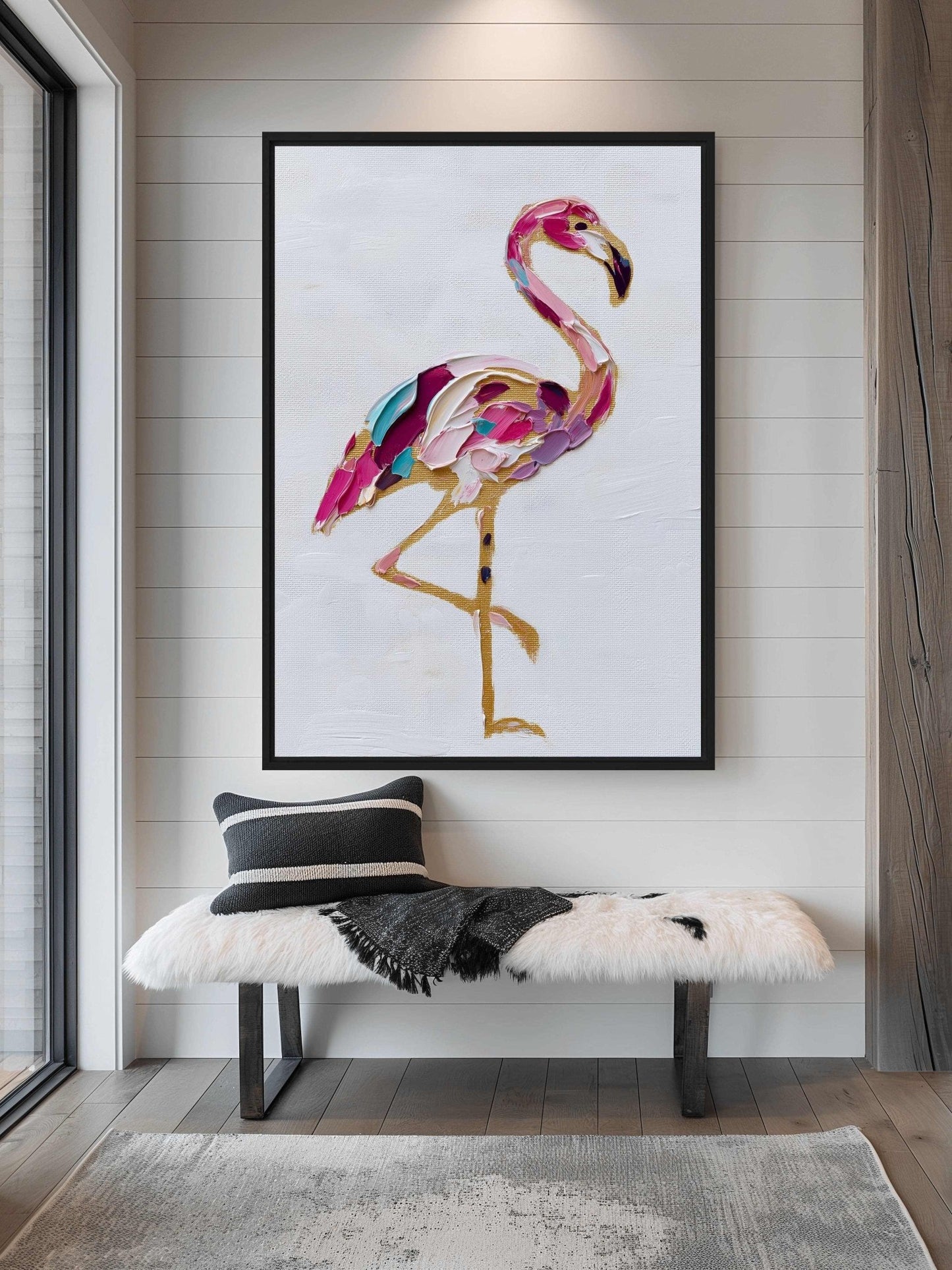 Flamingo Impasto Art Framed Canvas - PaintFu