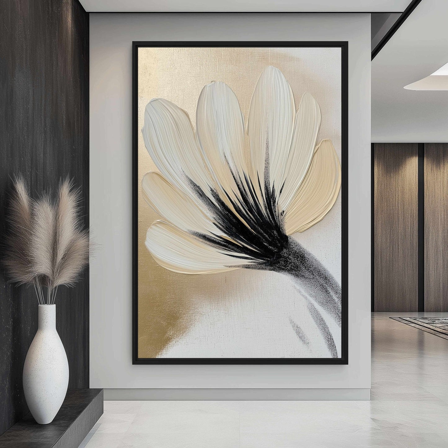 Golden Flower Brushstroke Art Digital Print