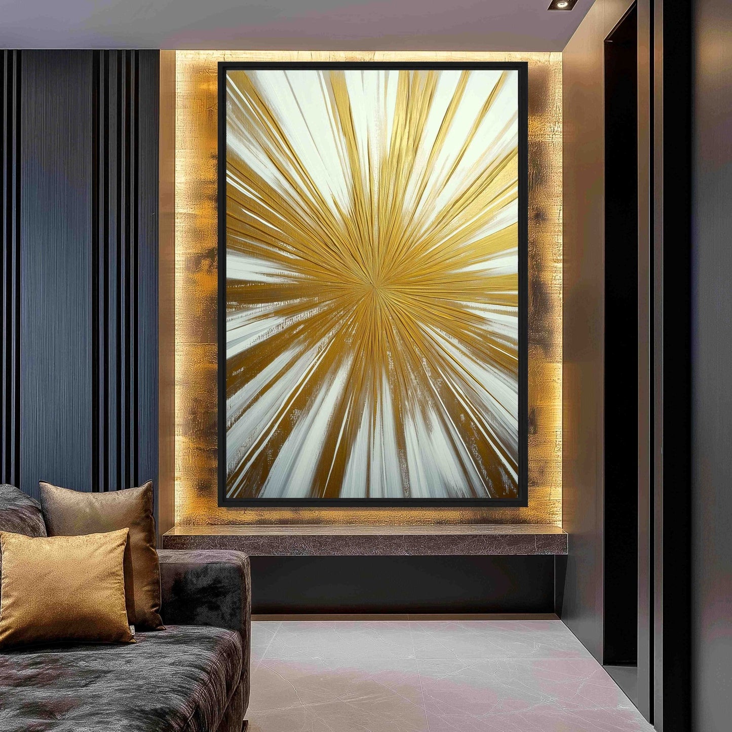 Gold Explosion Abstract Art Framed Canvas - PaintFu
