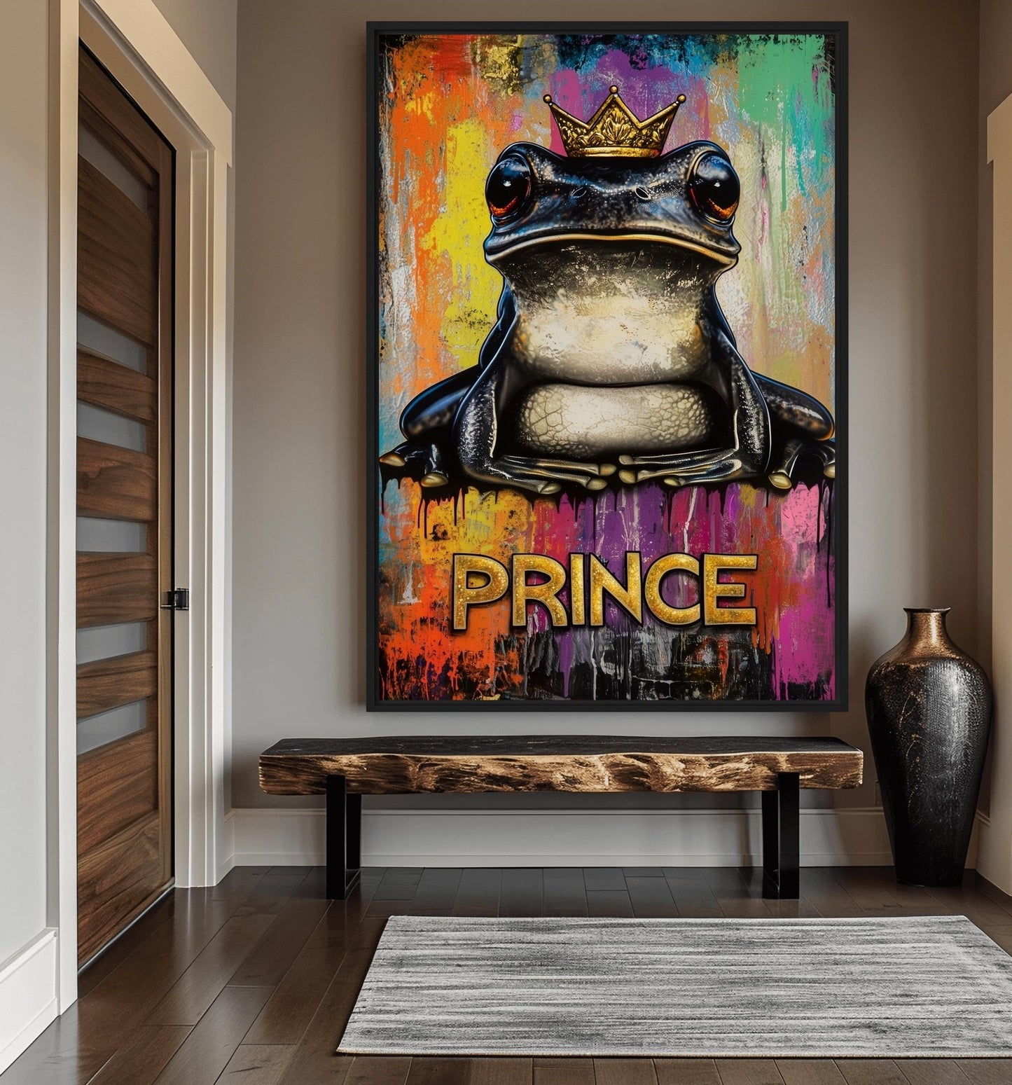 Frog Prince Graffiti Art Framed Canvas