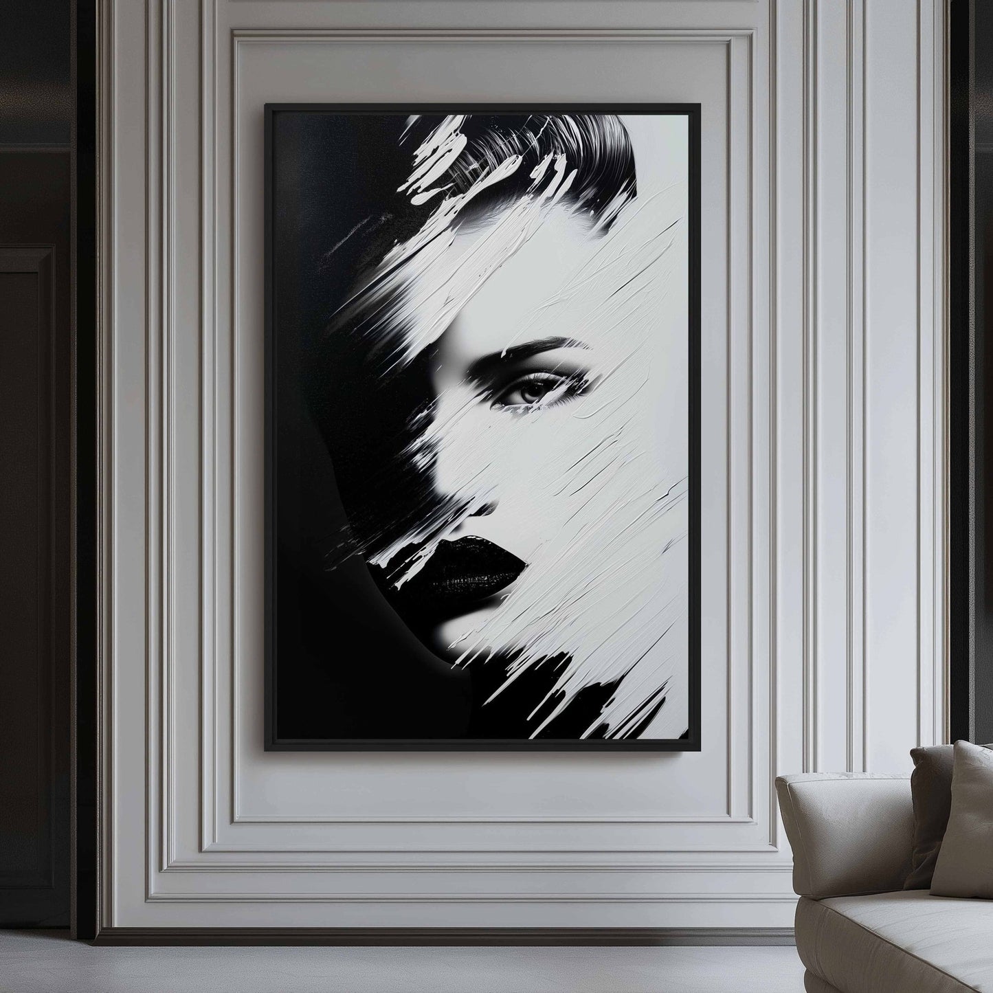 Minimalist Black & White Female Face Art Framed Canvas - PaintFu