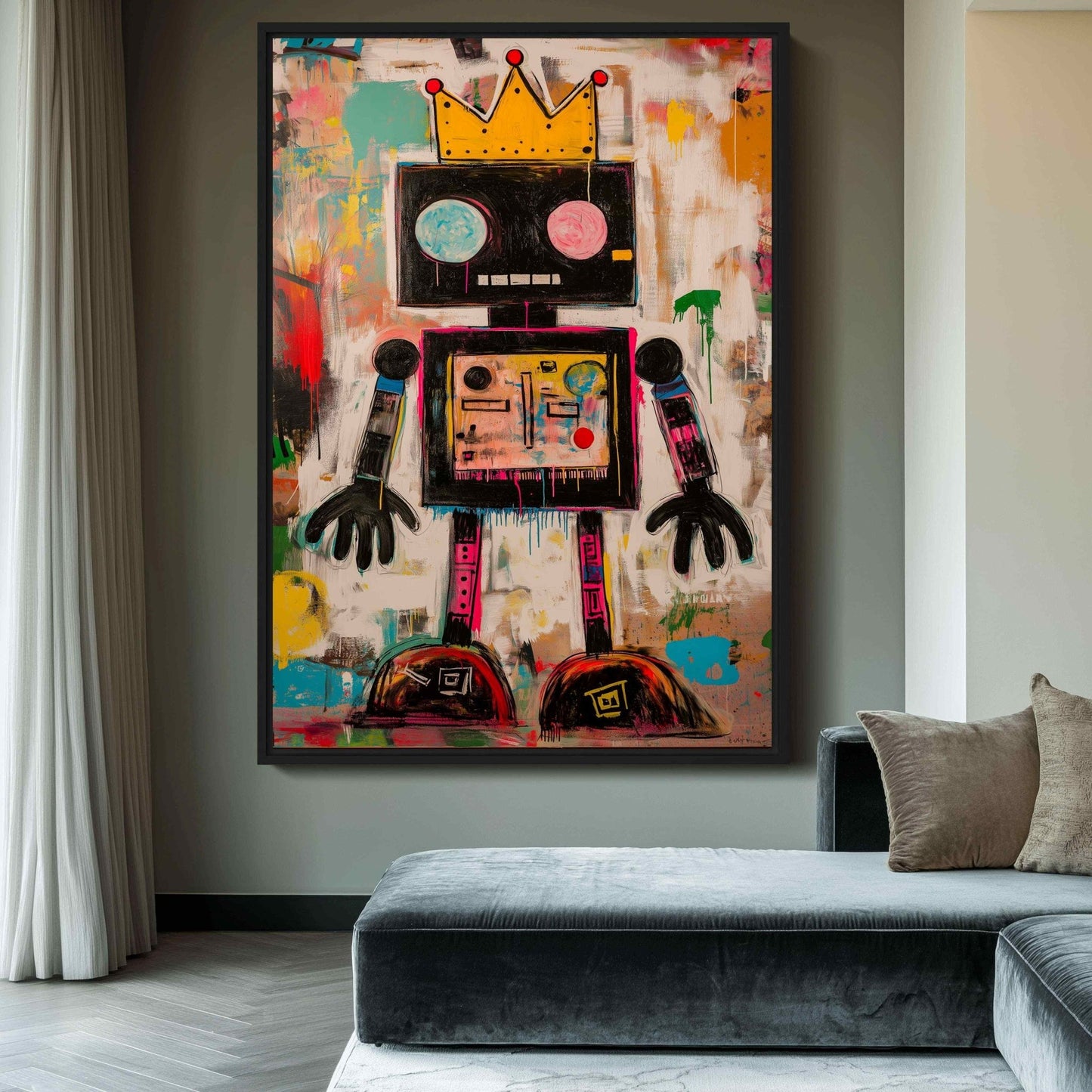 Robot Graffiti Art Framed Canvas - PaintFu