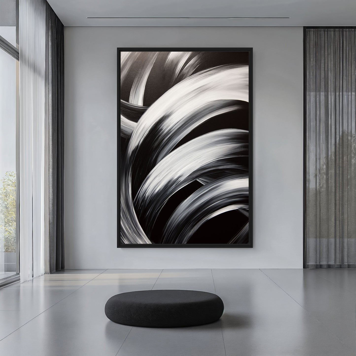 Black & White Brushstroke Art Digital Print