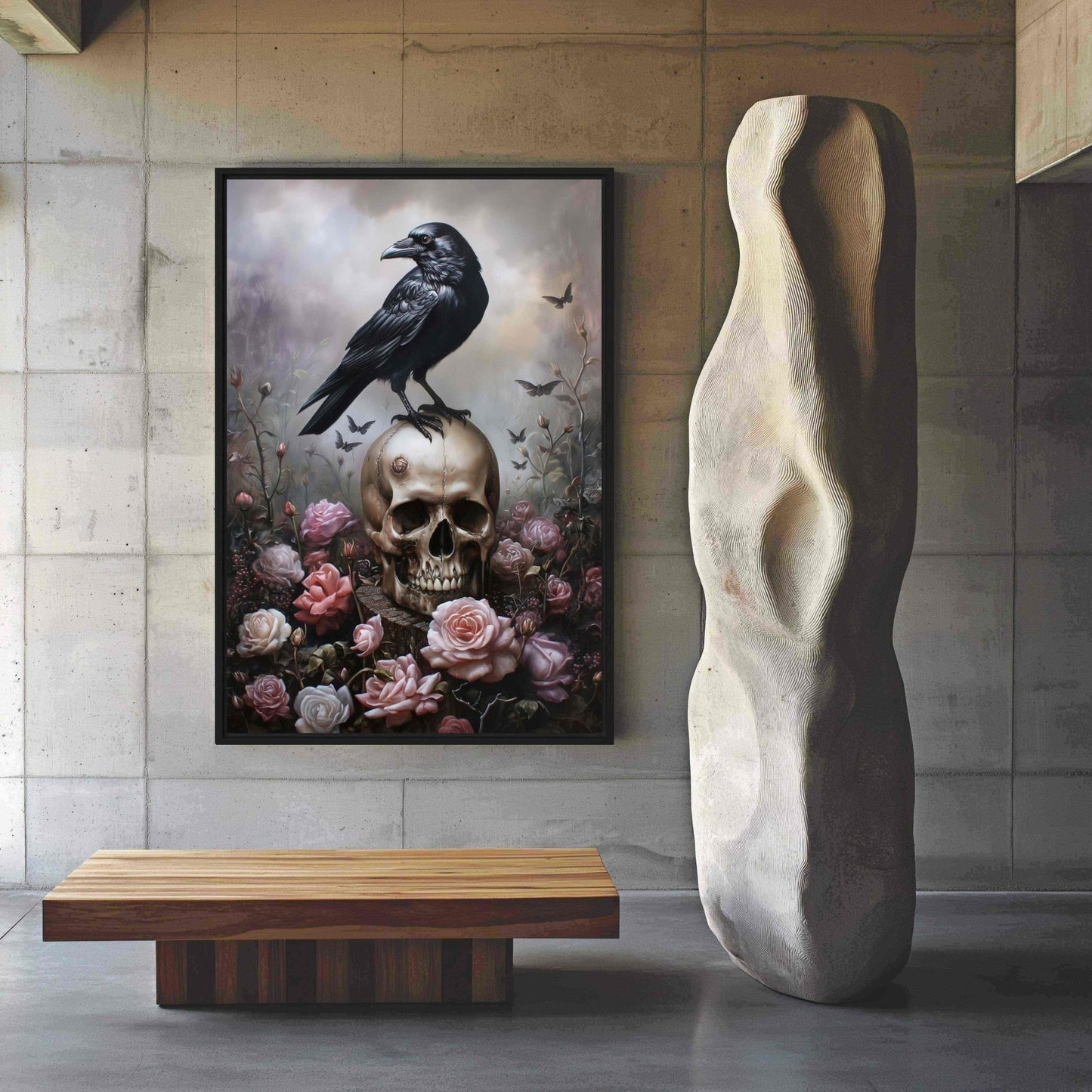 Raven & Skull Gothic Art Framed Canvas - PaintFu