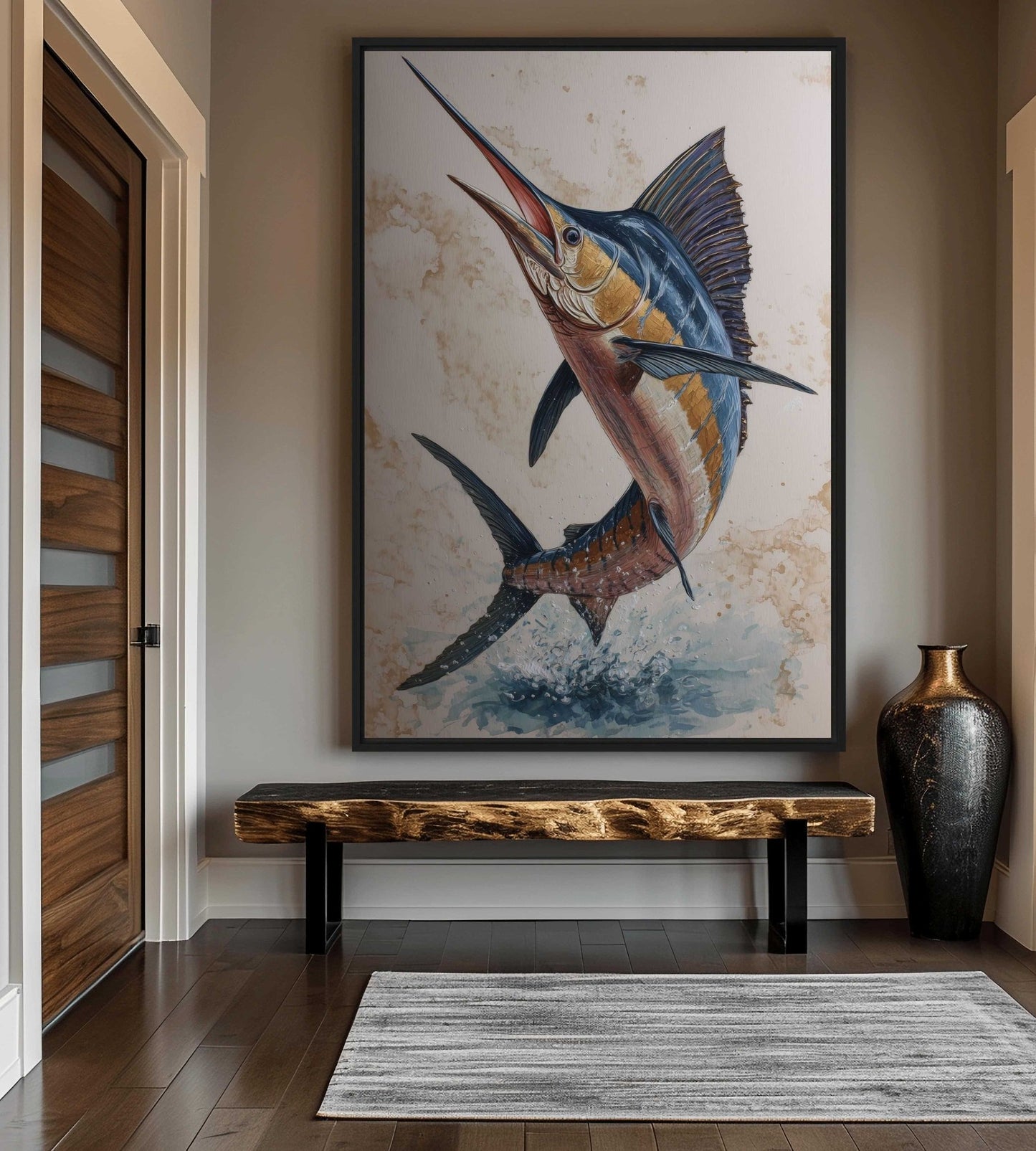 Blue Marlin Nautical Art Framed Canvas - PaintFu