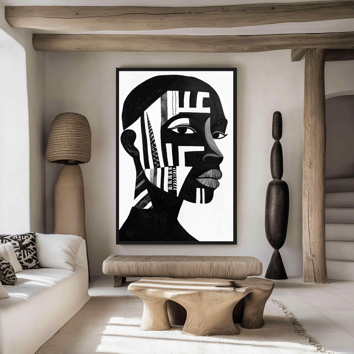 African Man Portrait Abstract Art Framed Canvas - PaintFu