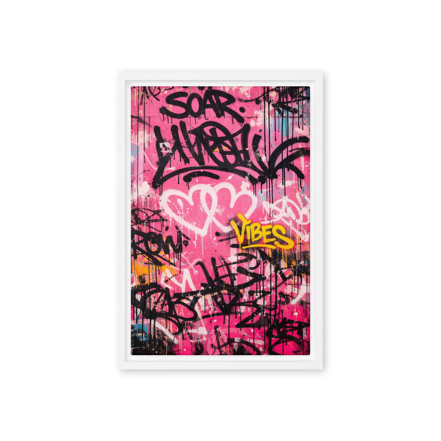 Pink Graffiti Art Framed Canvas - PaintFu