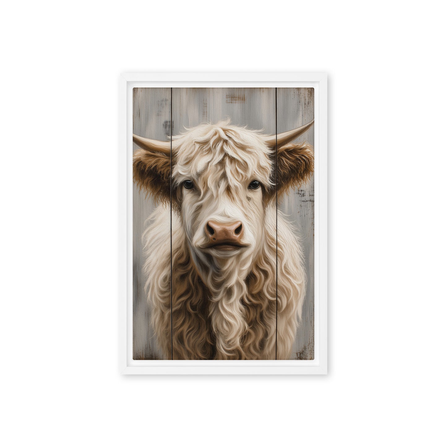 Highland Cow Rustic Art Framed Canvas - PaintFu