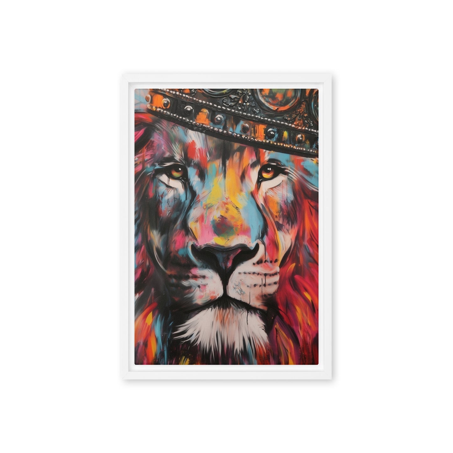 Colorful Lion Graffiti Art Framed Canvas - PaintFu