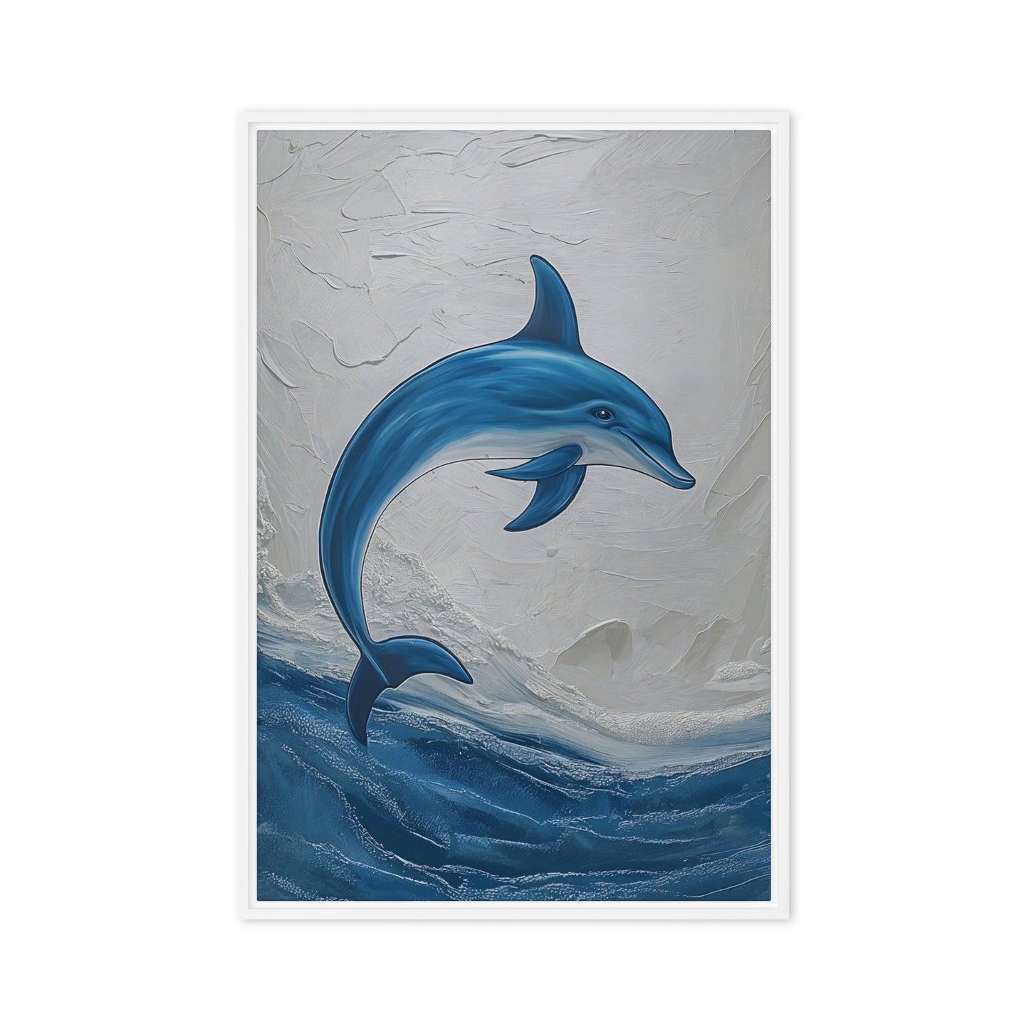 Blue Dolphin Nautical Art Framed Canvas