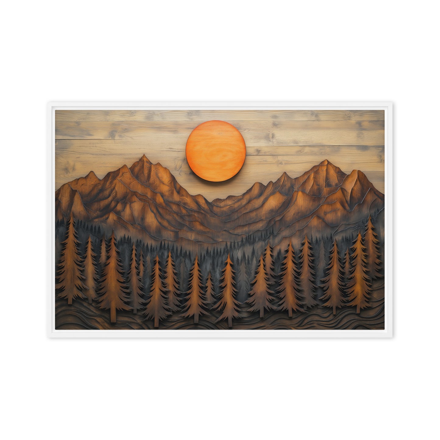 Landscape Wood Art Framed Canvas