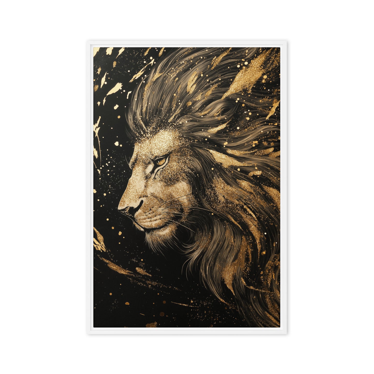Golden Majestic Lion Framed Canvas