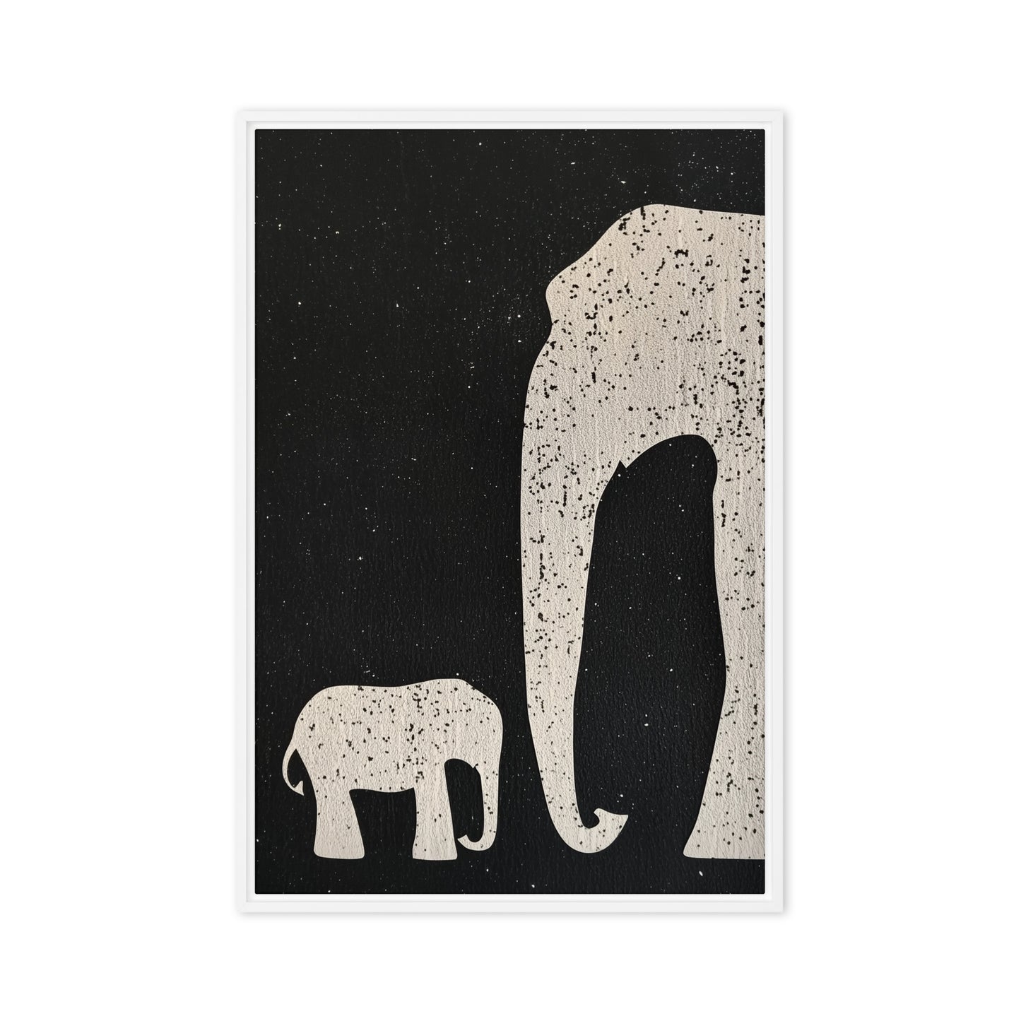 Elephant & Cub Minimalist Art Framed Canvas