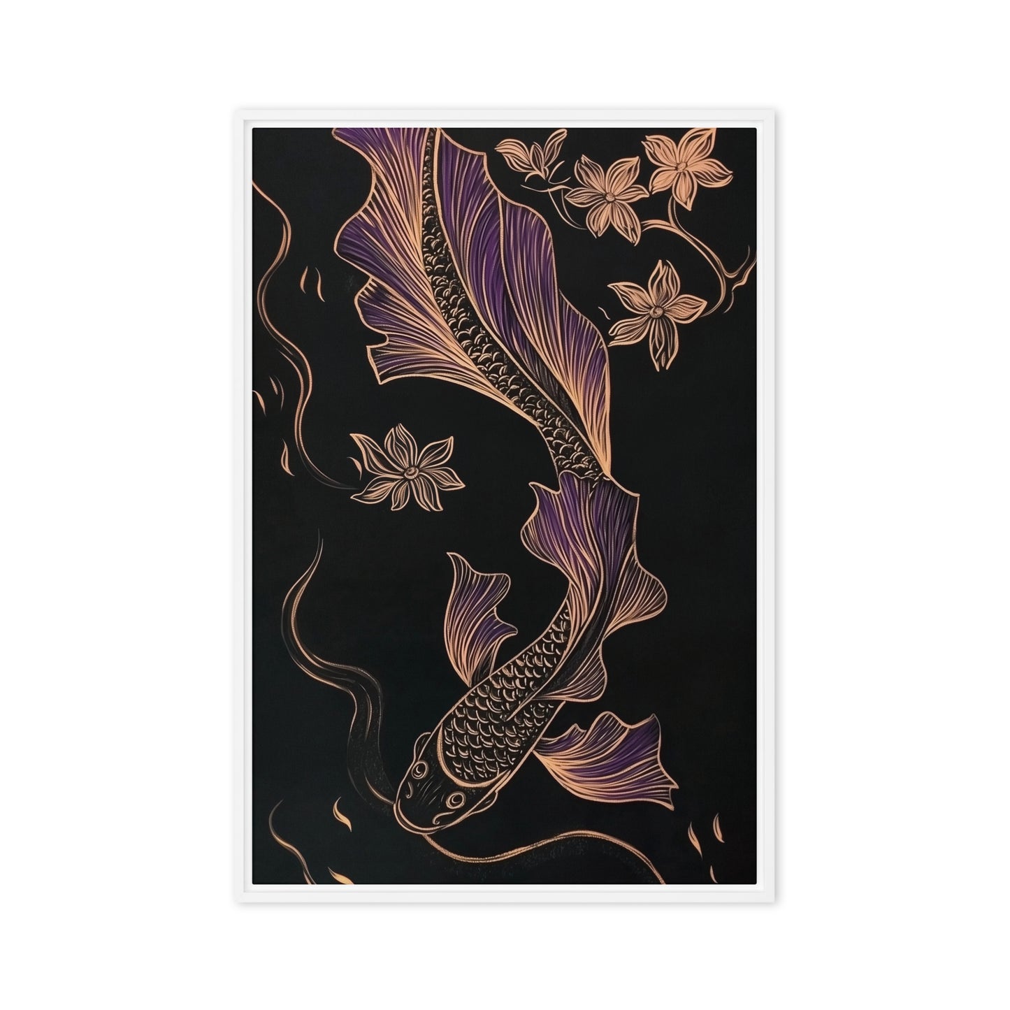 Koi Fish Line Art Framed Canvas