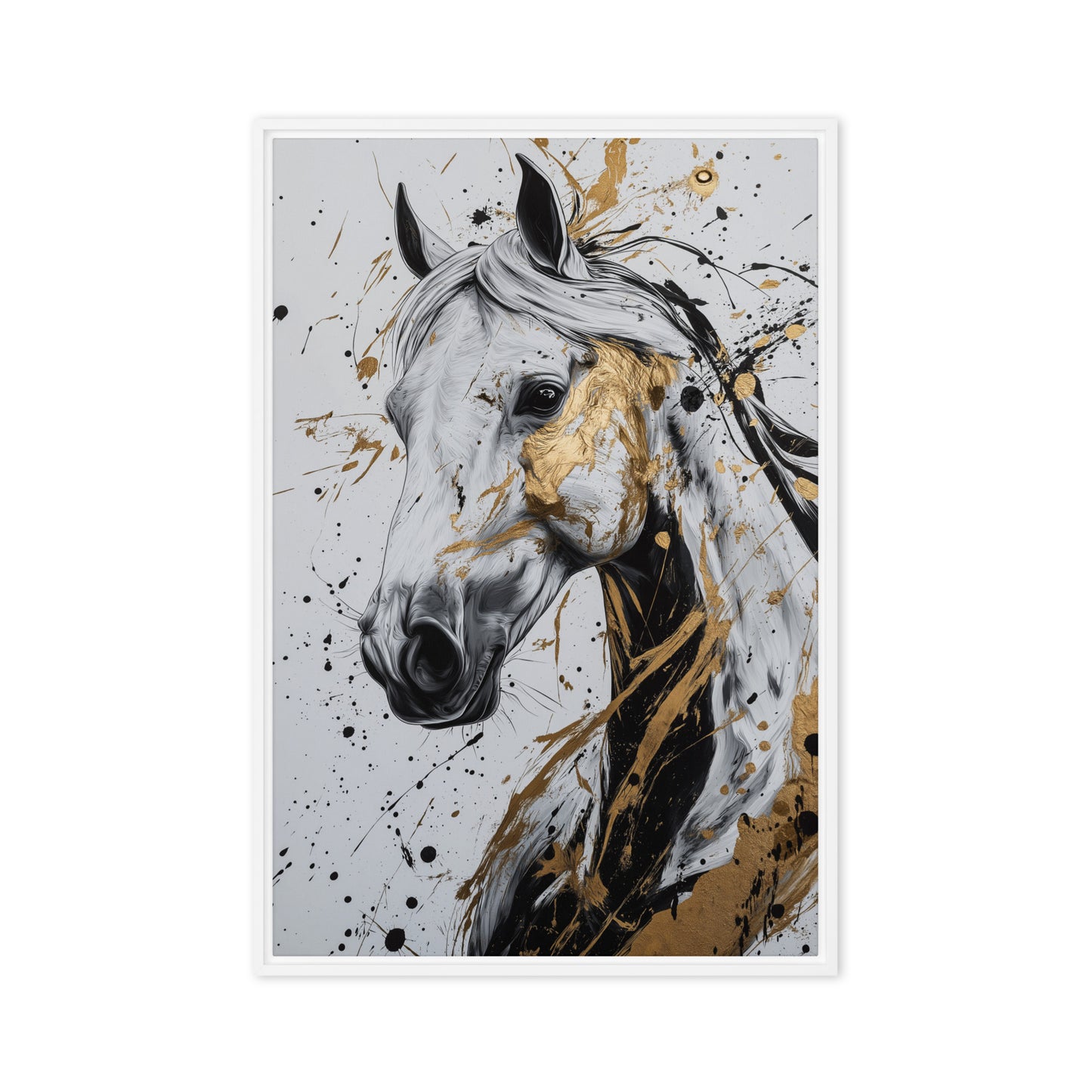 White Horse Abstract Art Framed Canvas