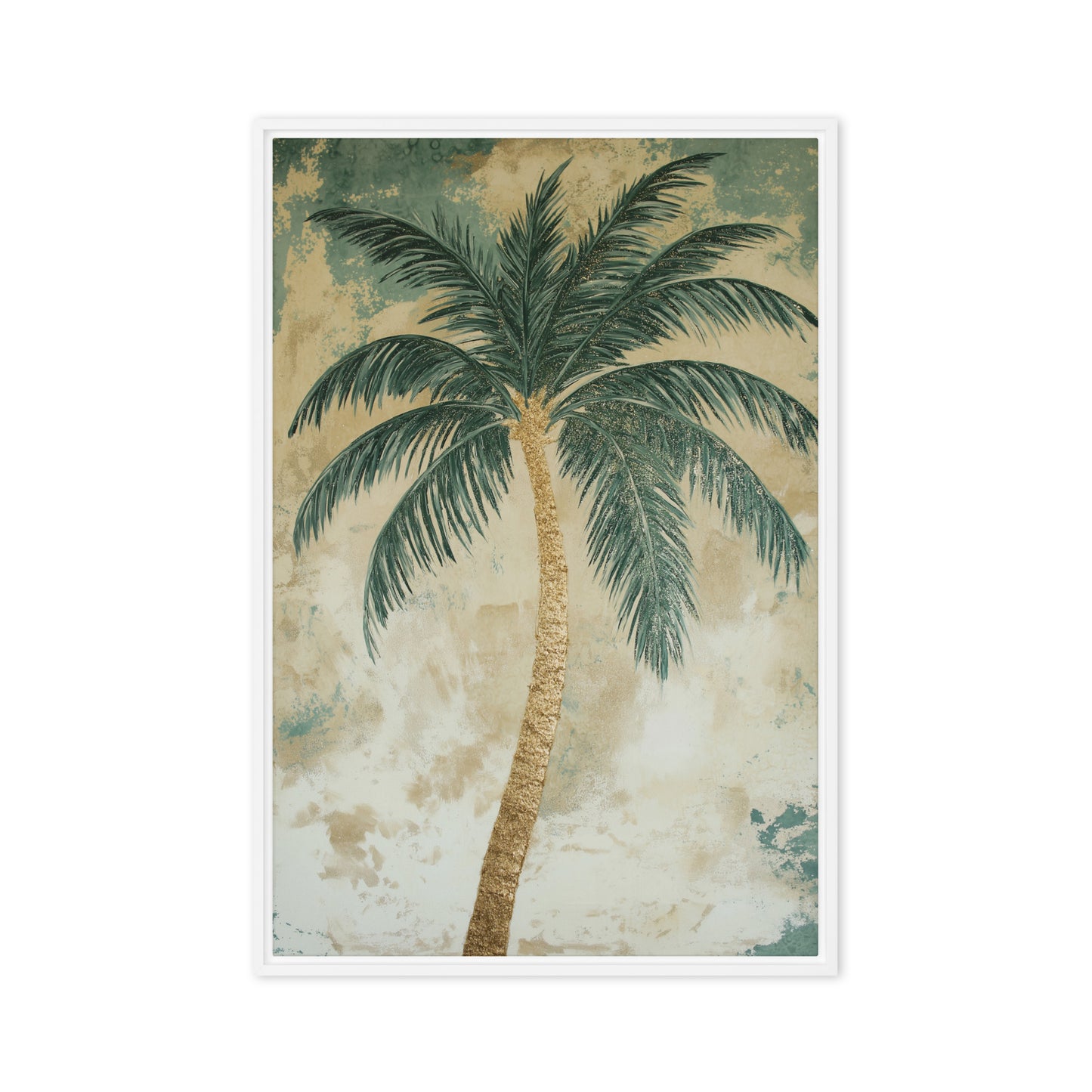 Palm Tree Beach Art Framed Canvas