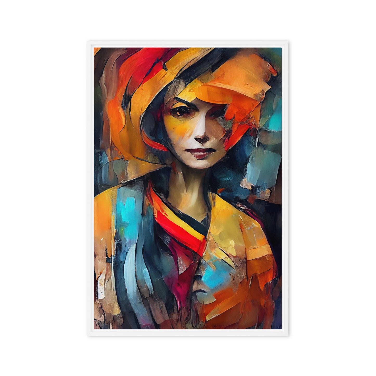 Woman Colorful Abstract Art Framed Canvas