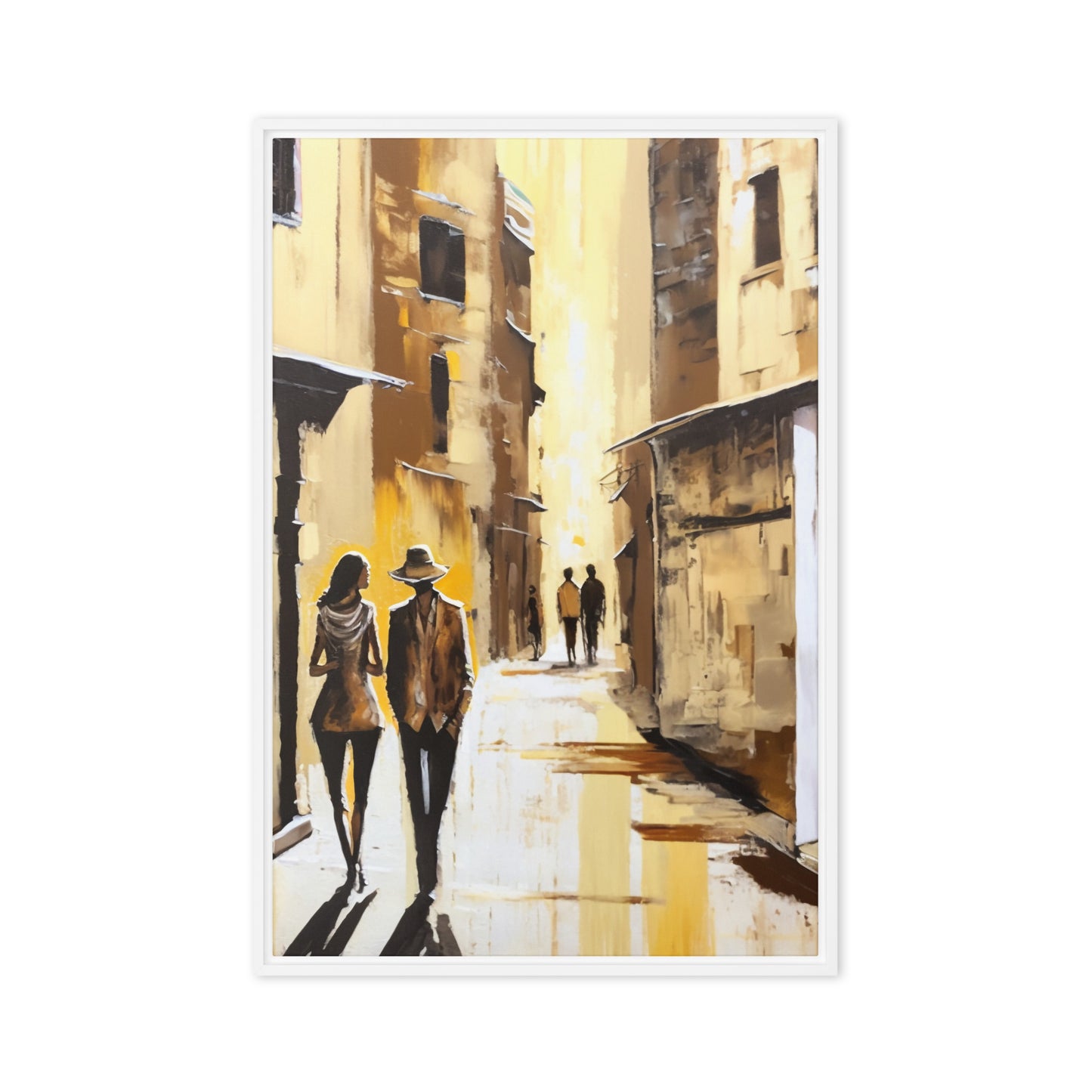 Couple In Love Yellow City Abstract Art Framed Canvas
