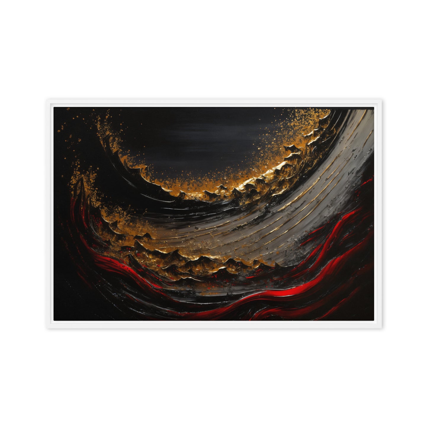 Wave Crimson Red Gold Black Luxury Art Framed Canvas