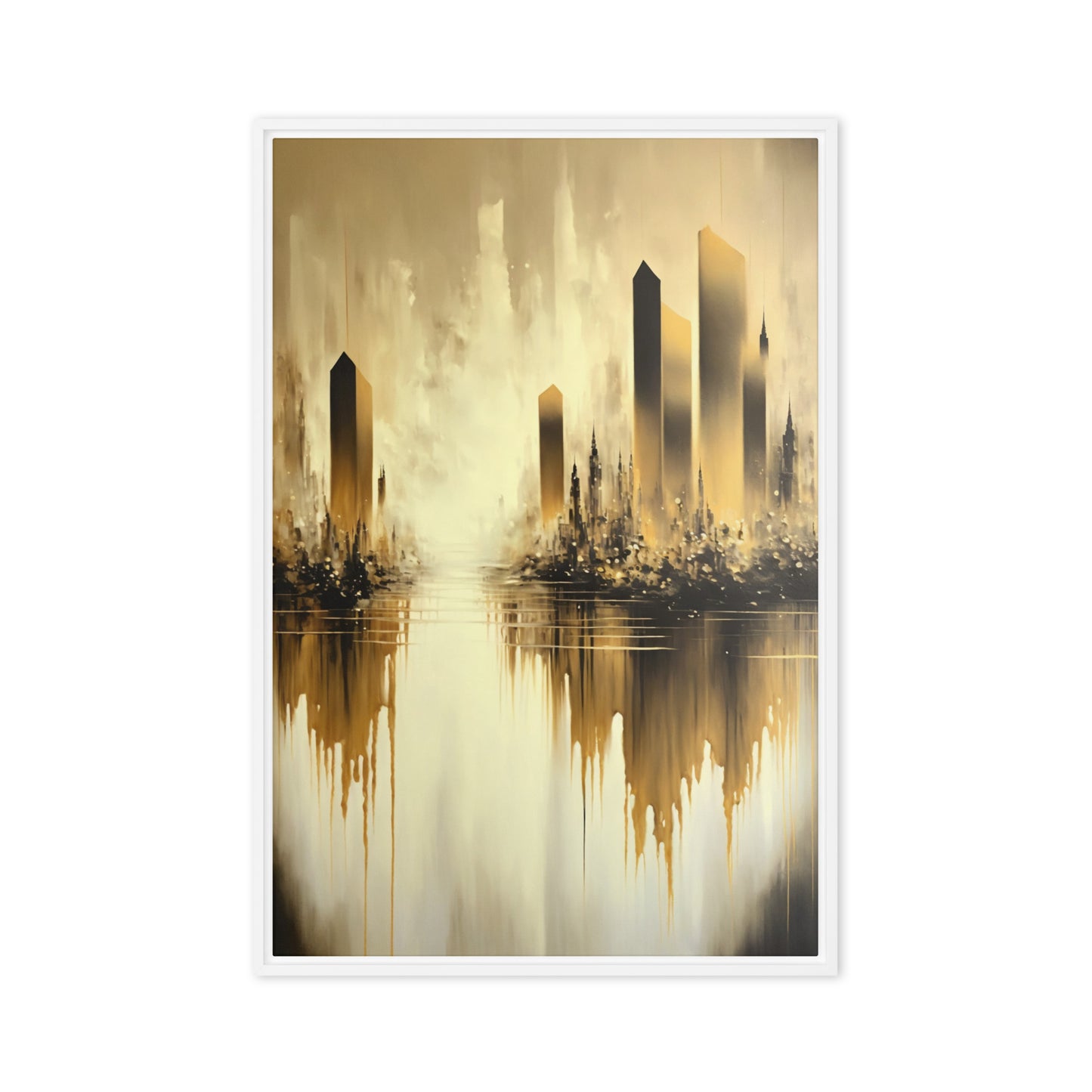 Yellow City Abstract Art Framed Canvas