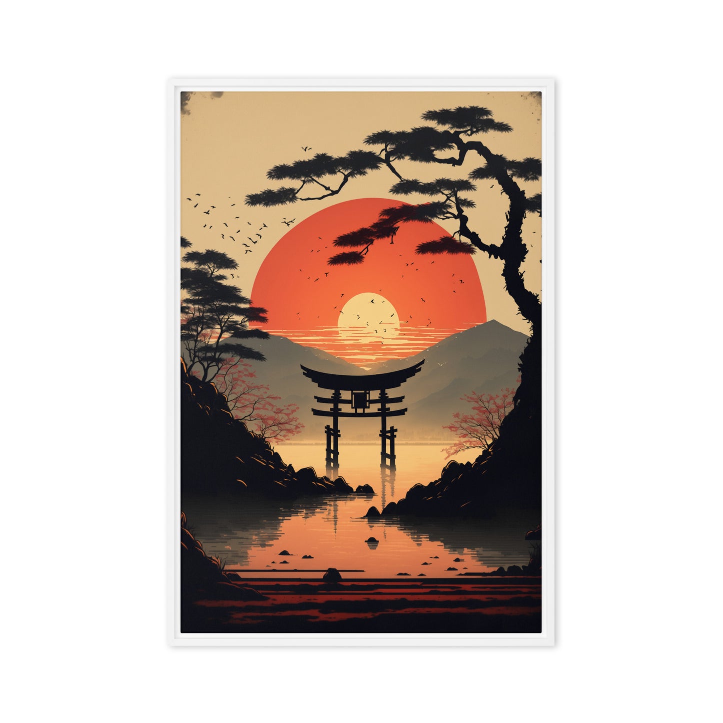 Japanese Sunset Minimalist Art Framed Canvas