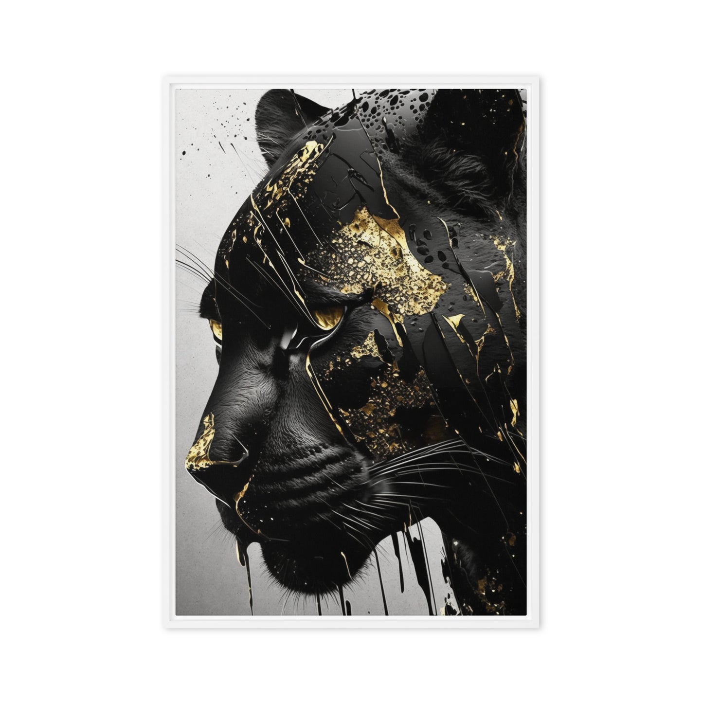 Black Panther In Gold Framed Canvas