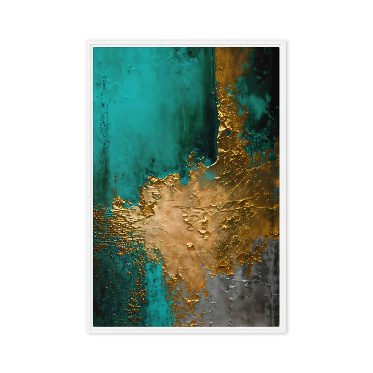 Teal Gold Modern Art Framed Canvas