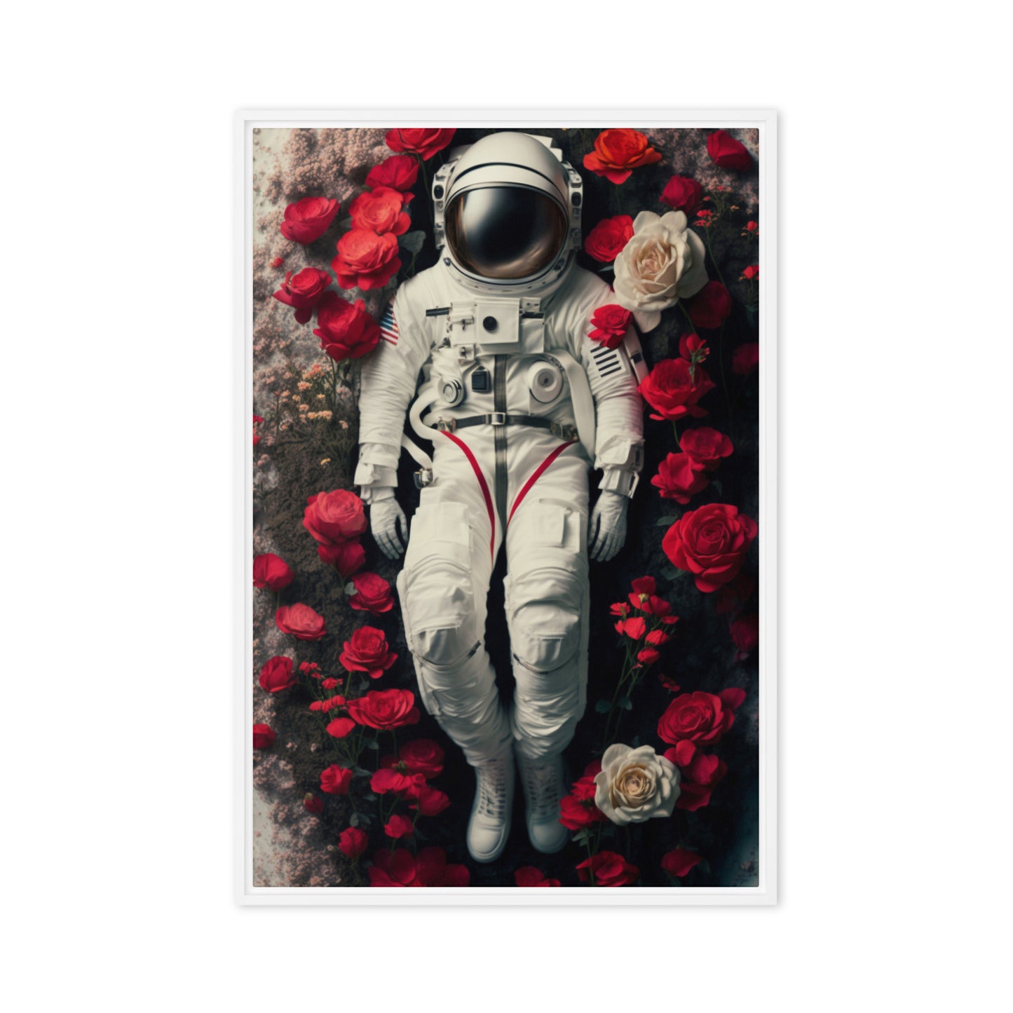 Astronaut In Flowers Framed Canvas
