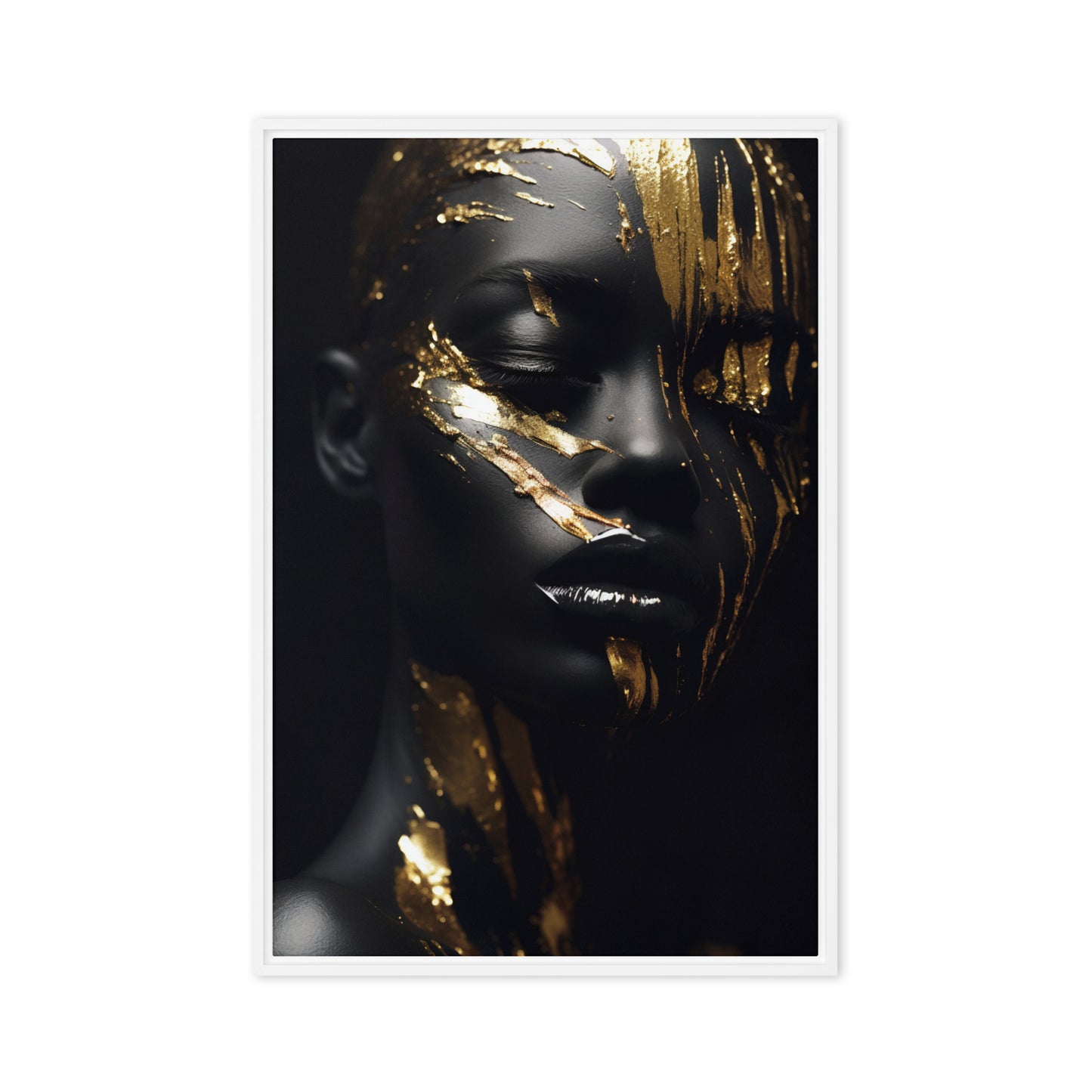 African Woman In Gold Framed Canvass