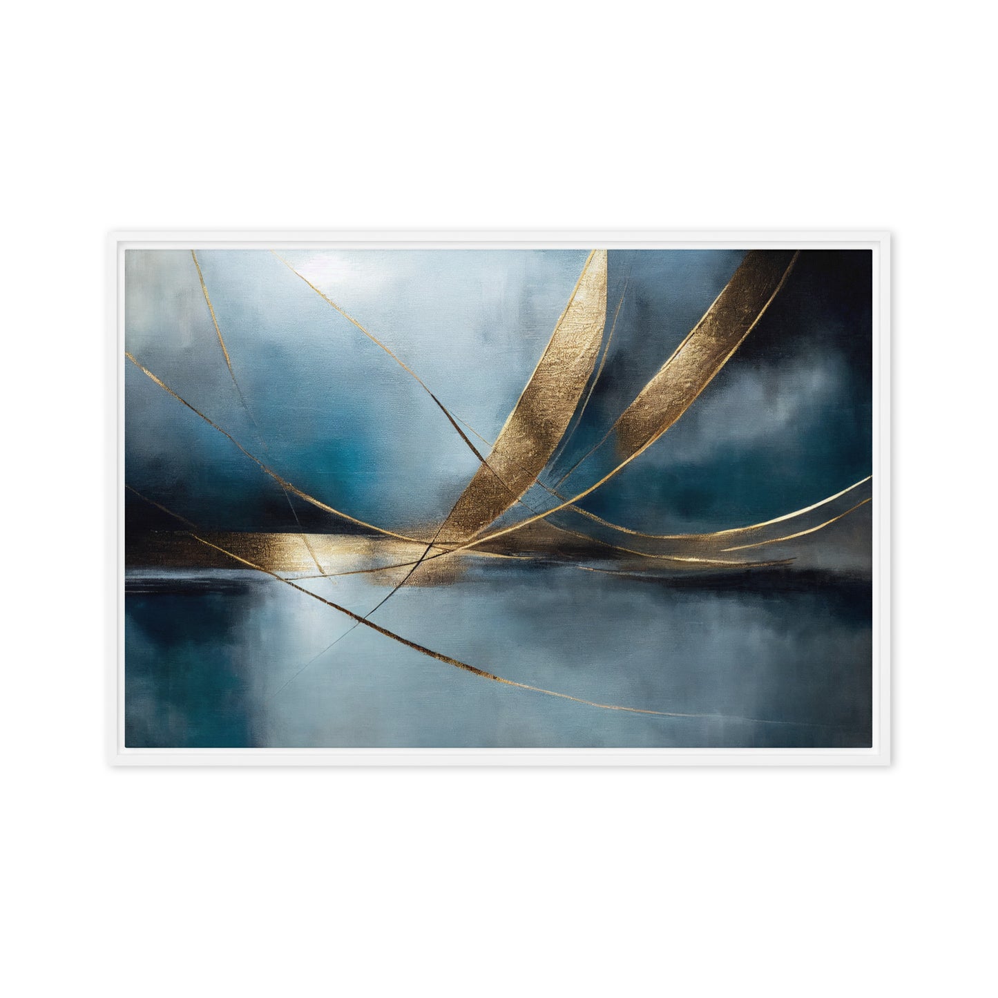 Navy Gold Abstract Art Framed Canvas