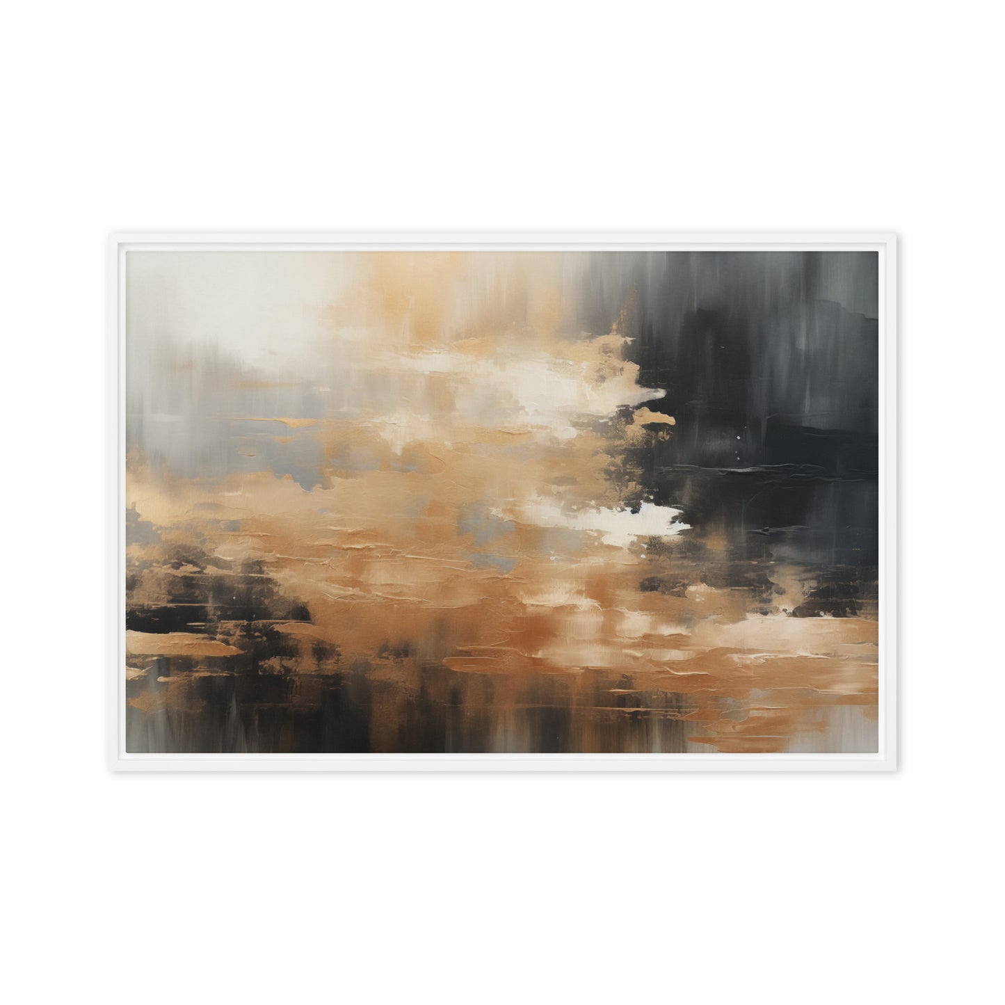 Gold Black Grey Modern Art Framed Canvas