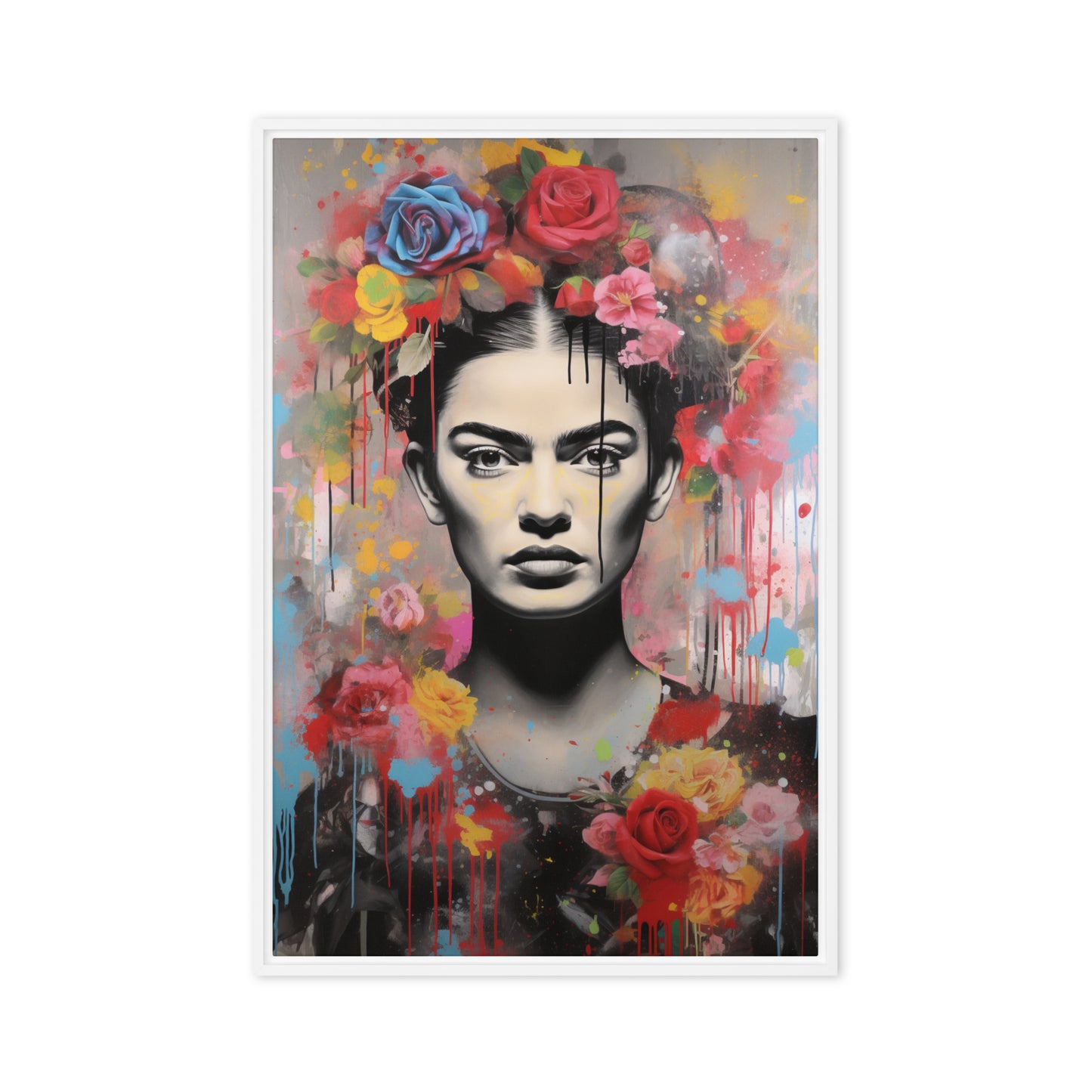 Frida Kahlo Pop Art Framed Canvas