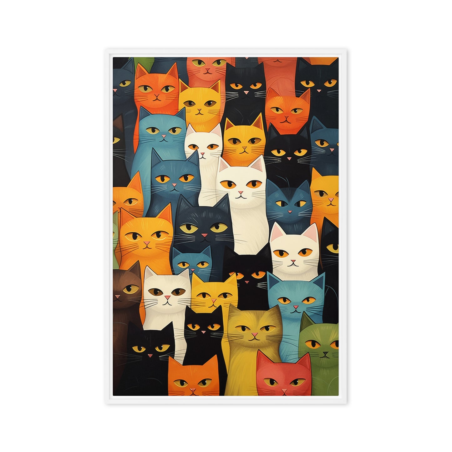 Cats Colorful Collage Famed Canvas