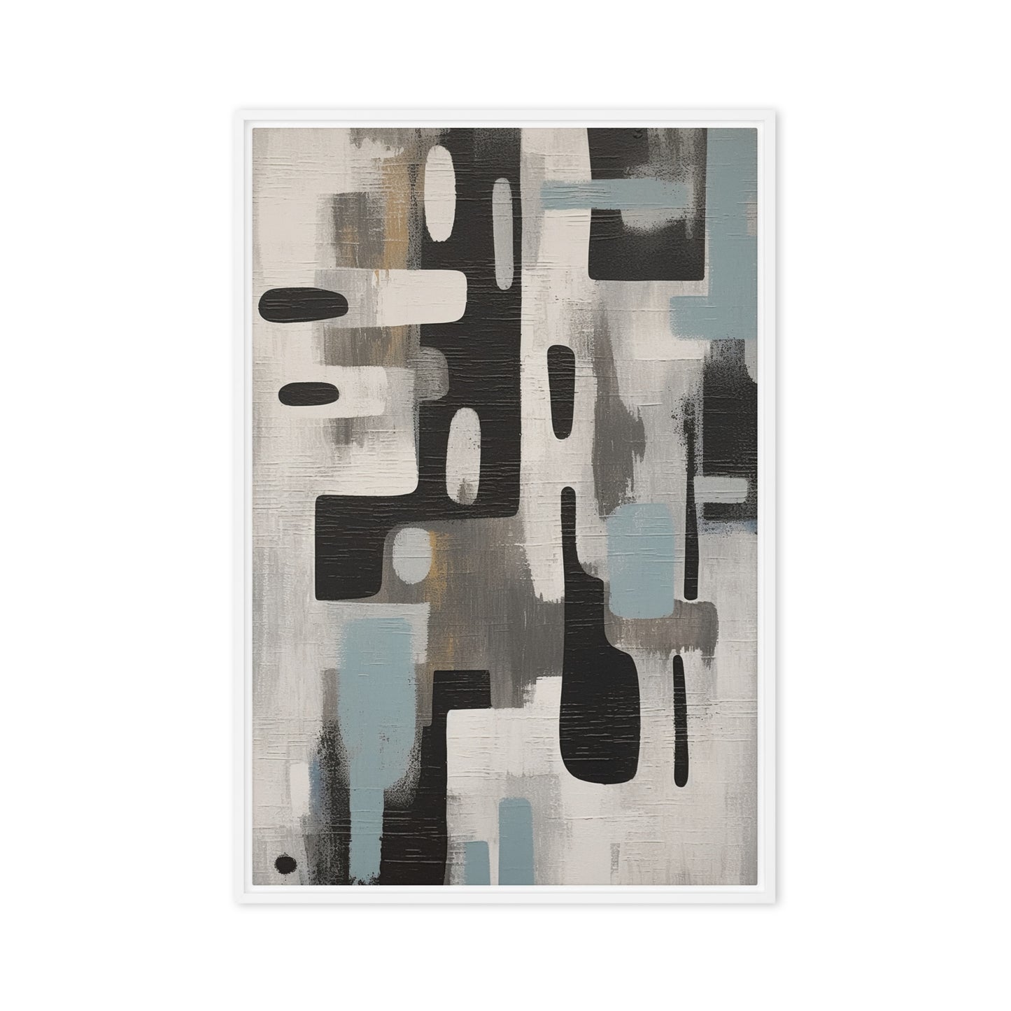 Grey Black Blue Modern Art Framed Canvas