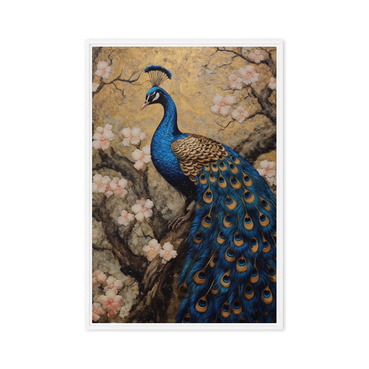 Peacock Japanese Art Framed Canvas