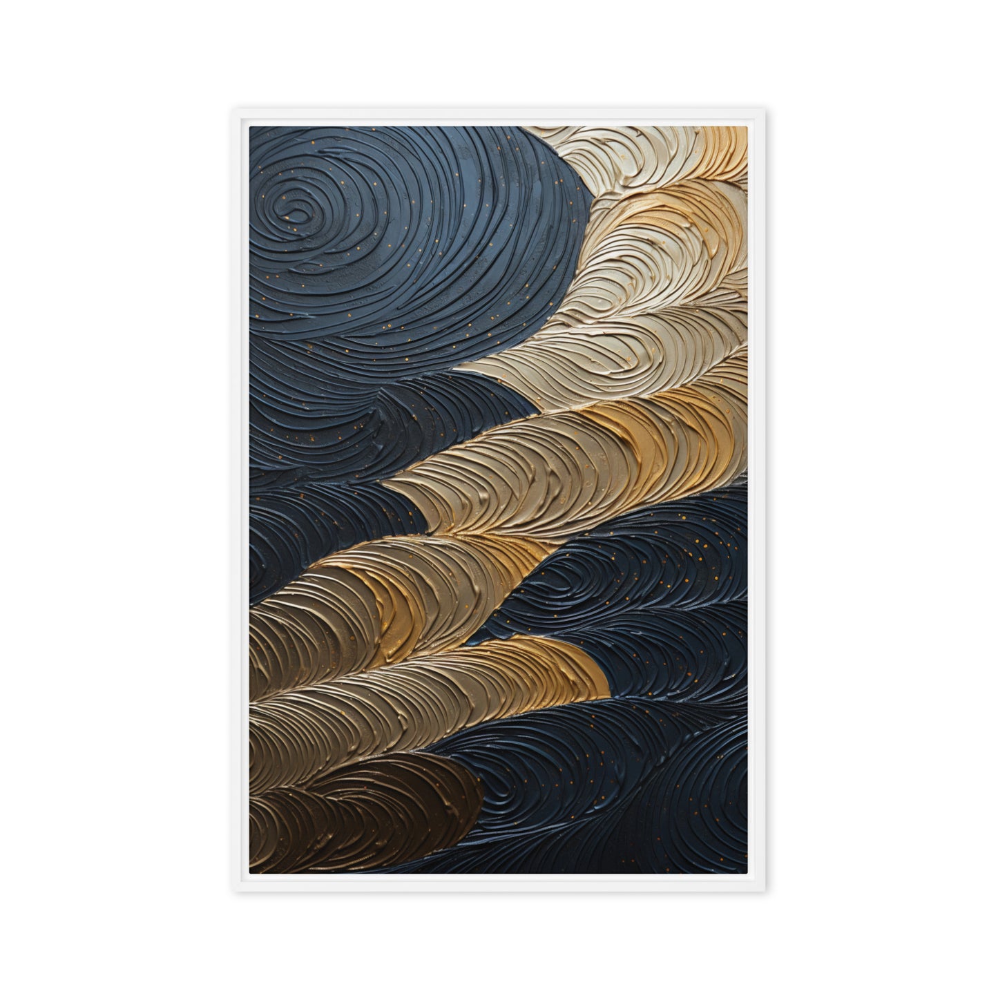 Dark Navy Gold Circles Impasto Art Framed Canvas