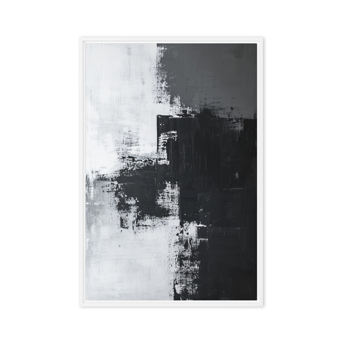 Black White & Grey Abstract Art Framed Canvas